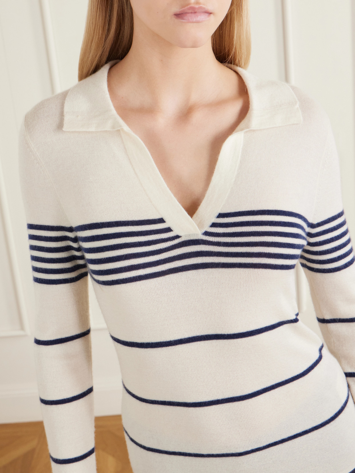 Lucille Striped Cashmere Polo Sweater