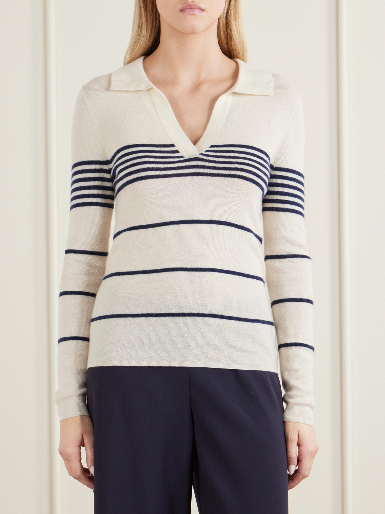 Lucille Striped Cashmere Polo Sweater