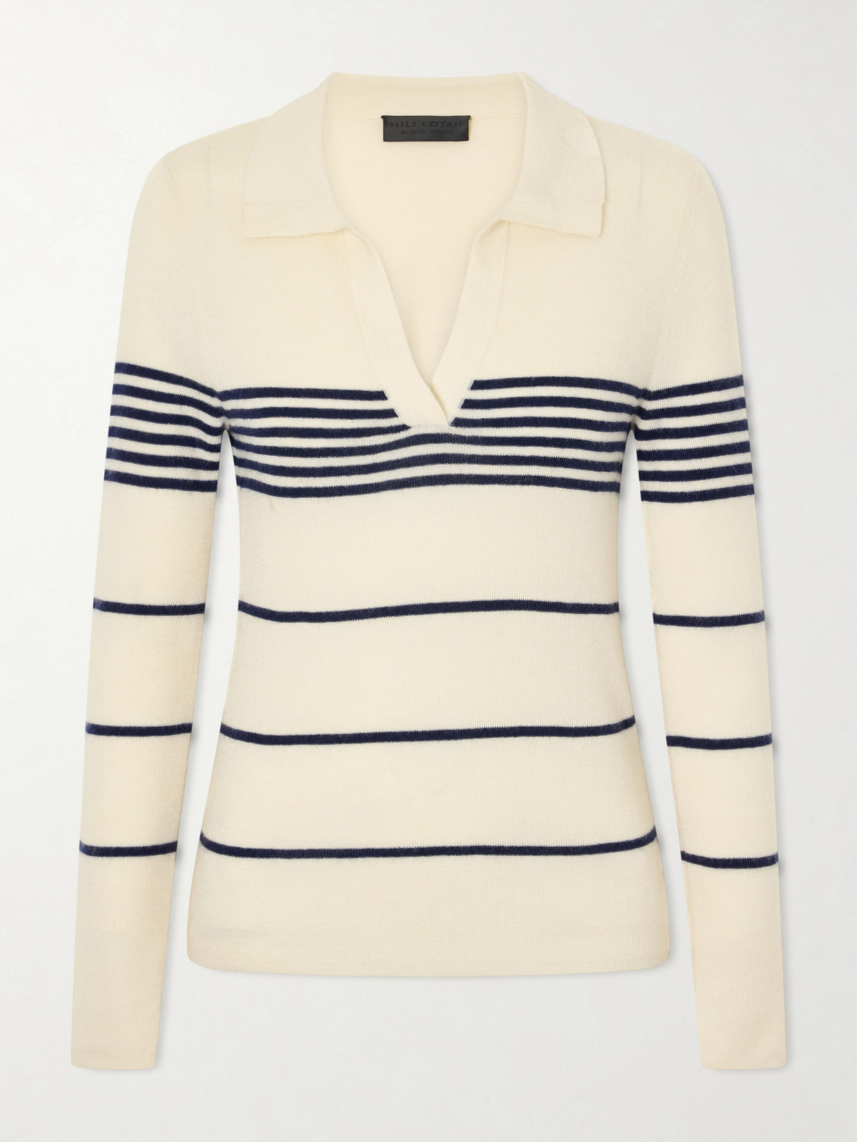 Nili Lotan Lucille Striped Cashmere Polo Sweater In Neutrals