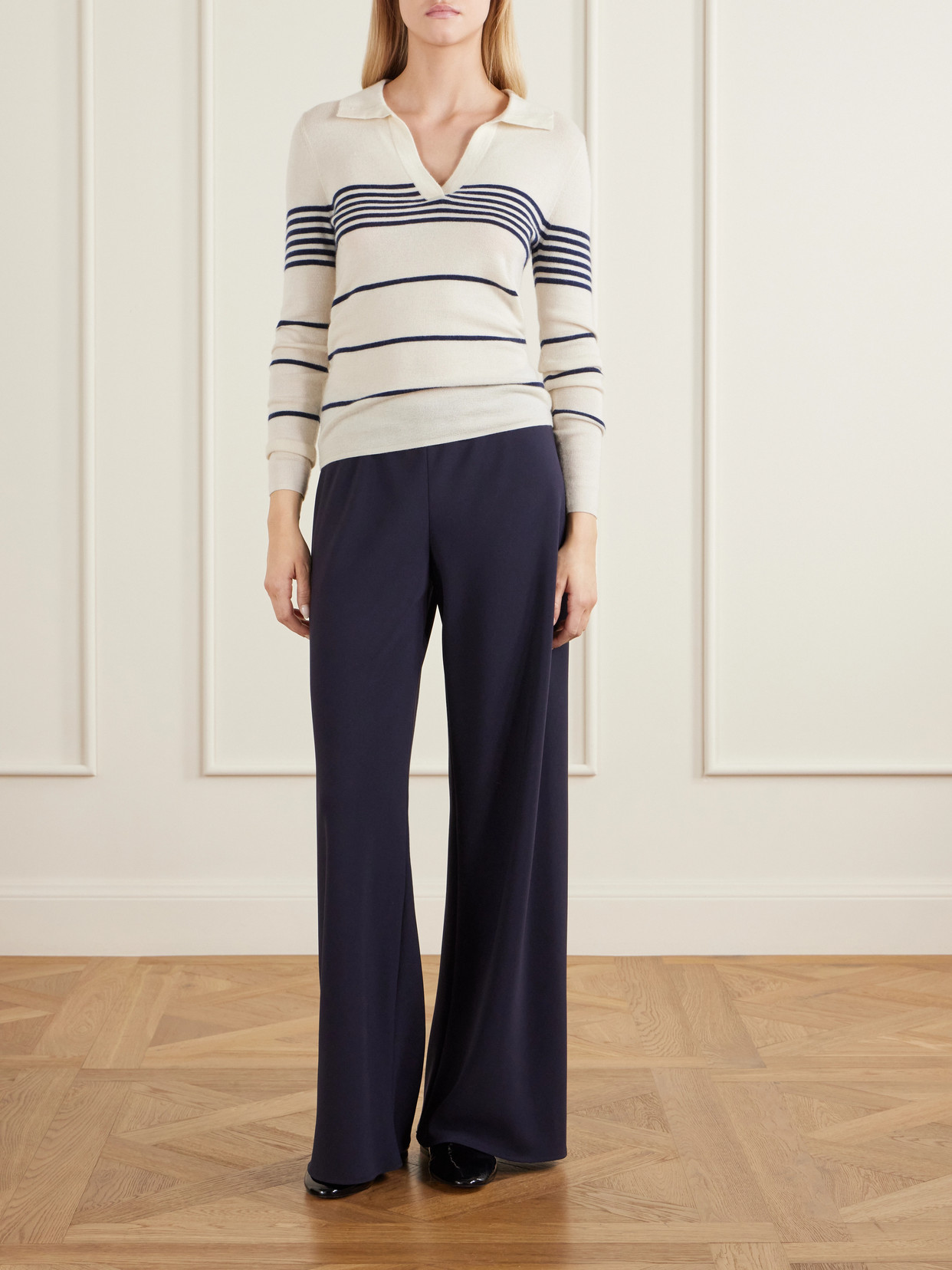 Lucille Striped Cashmere Polo Sweater