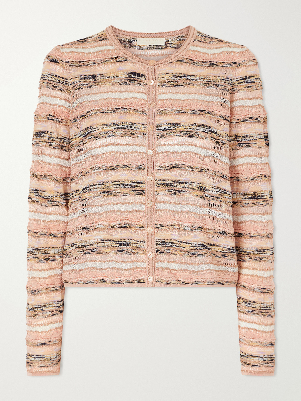 Ulla Johnson Mia Striped Pointelle-knit Cardigan In Brown