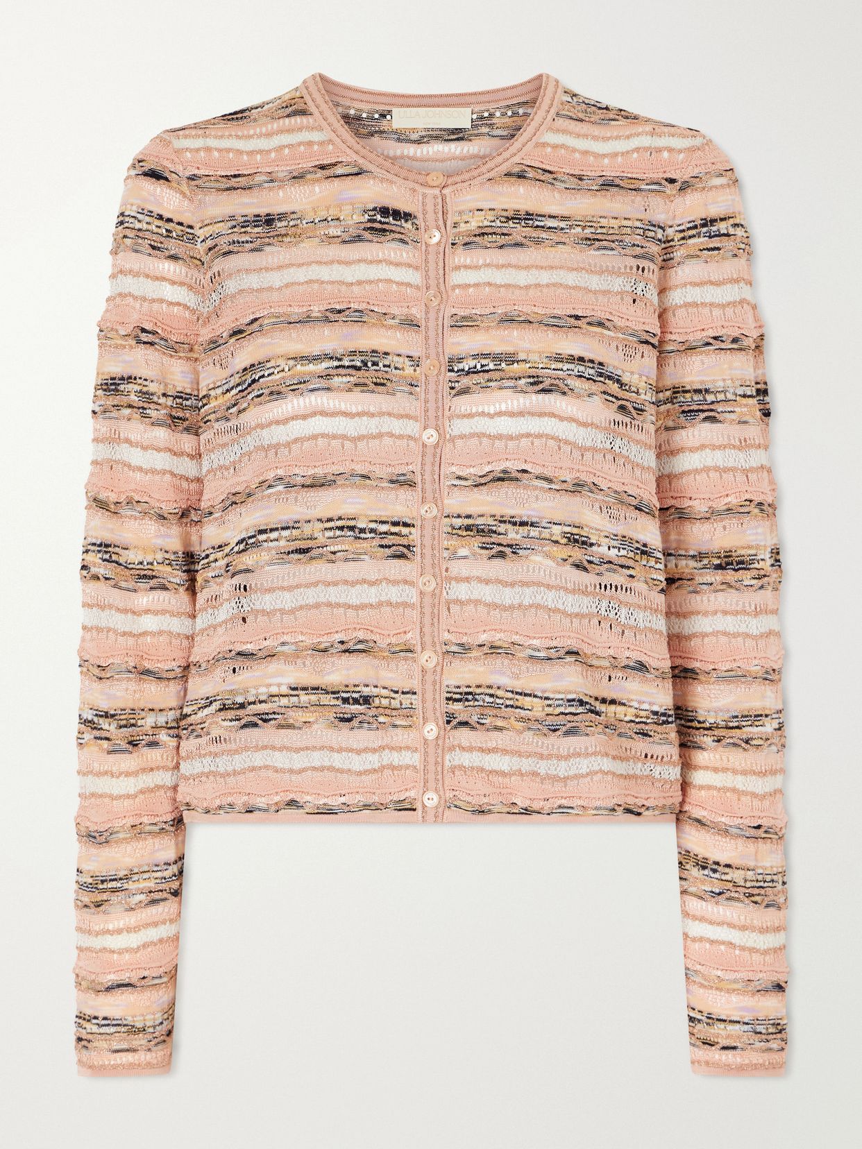 mia striped pointelle knit cardigan