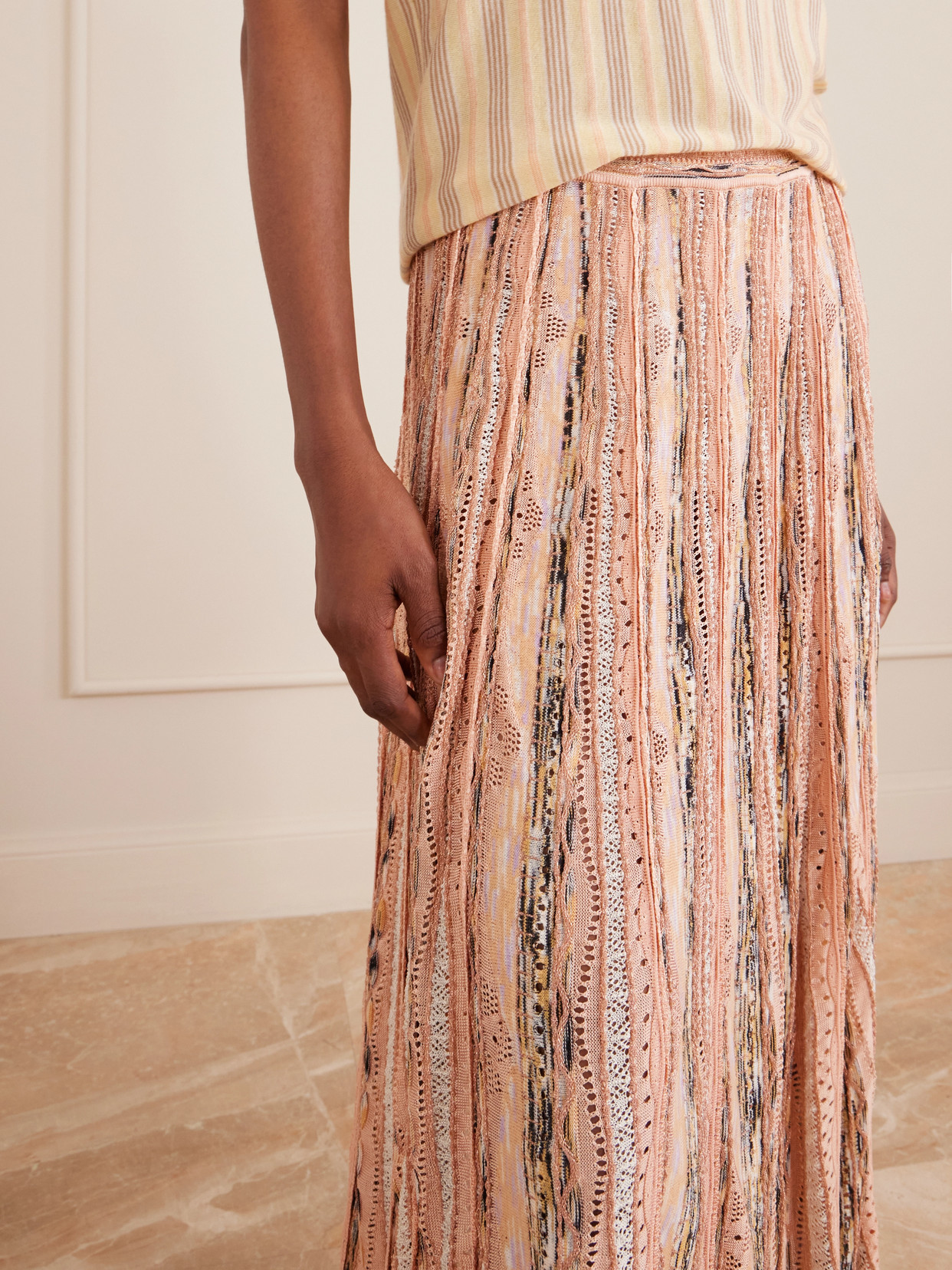 Clio Striped Pointelle-Knit Midi