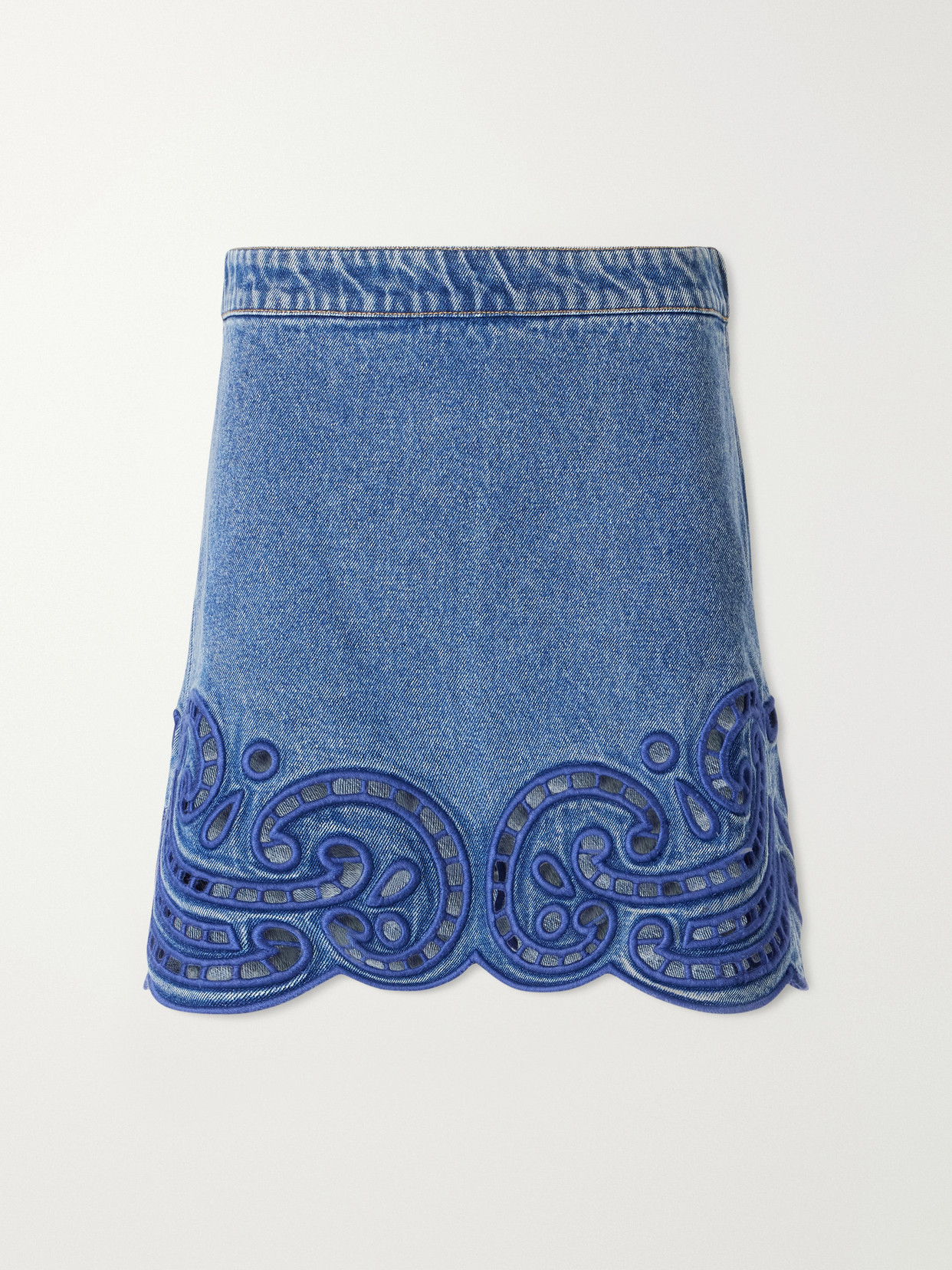 Ulla Johnson Cadiz Embroidered Denim Mini Skirt In Blue