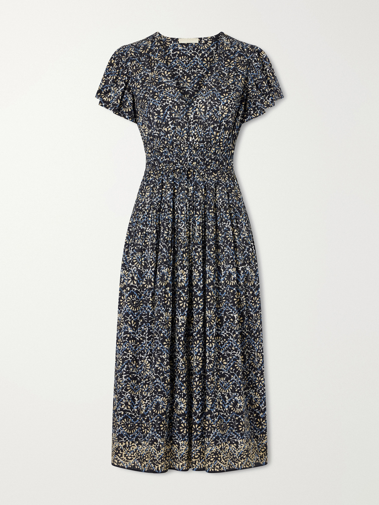 Ulla Johnson Lyria Gathered Printed Cotton-blend Midi Dress In Multi