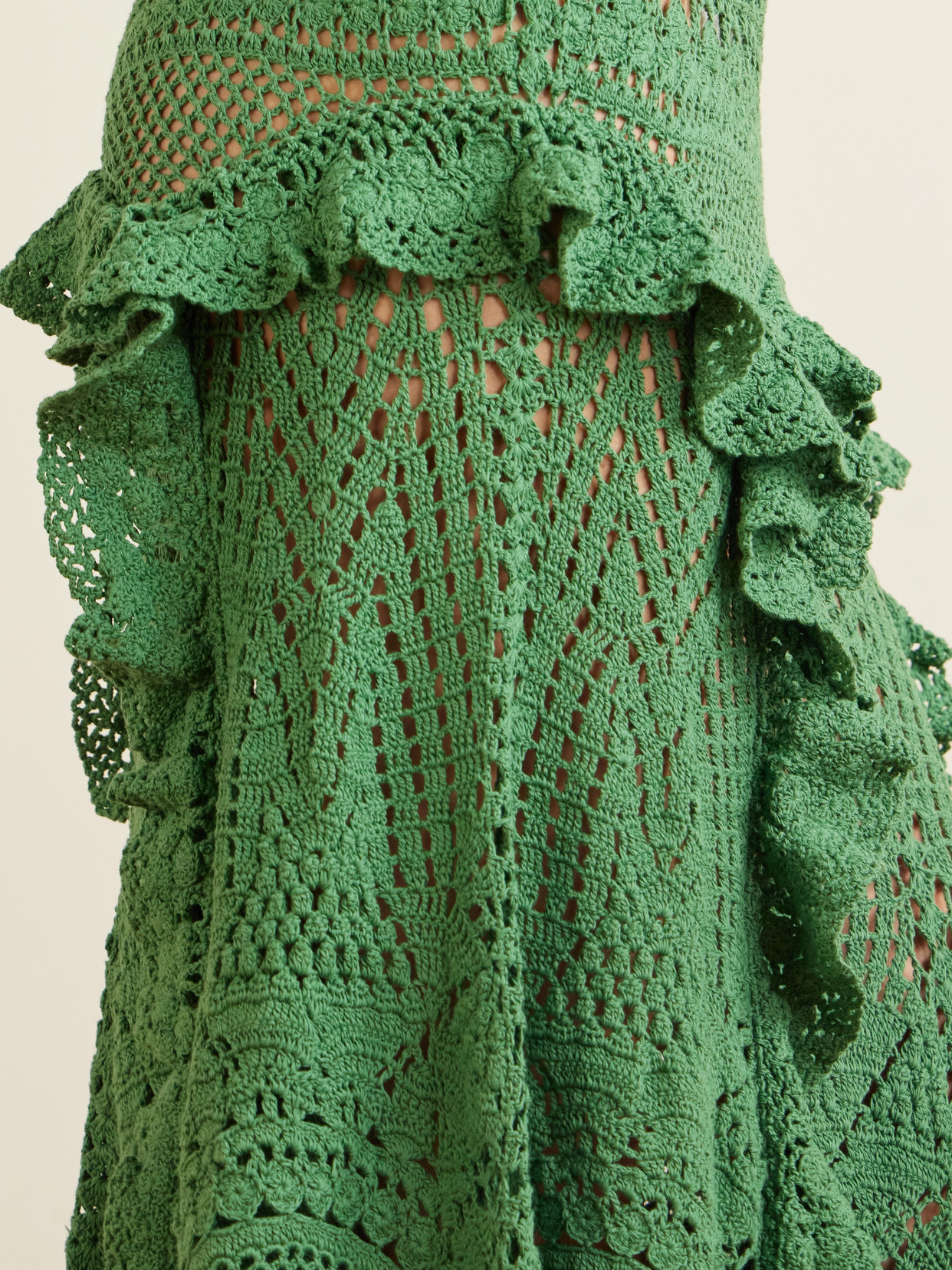 Floretta Ruffled Crocheted Cotton Midi