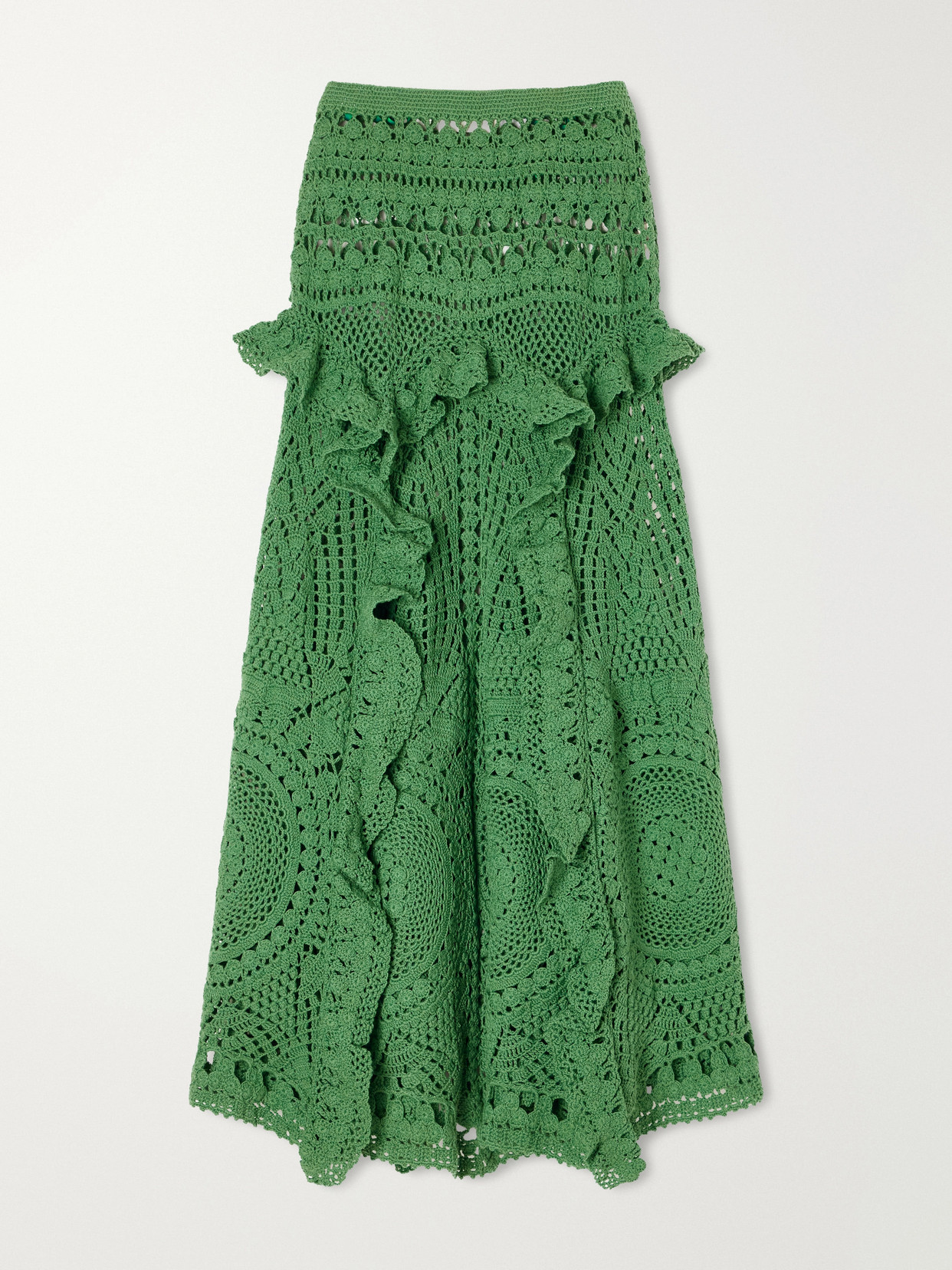 Ulla Johnson Floretta Ruffled Crocheted Cotton Midi Skirt