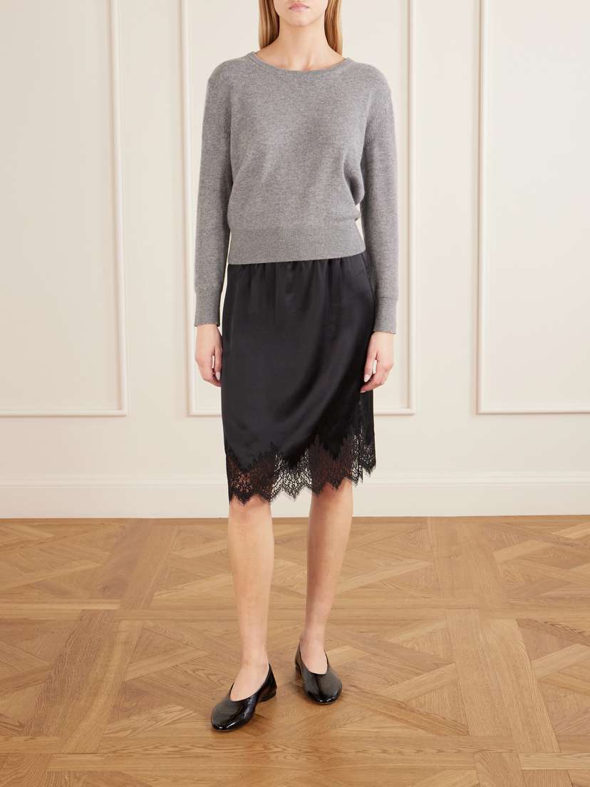 Nili Lotan Thea Lace-trim Silk-satin Midi Skirt | Thumbnail 2 Nili Lotan Thea Lace-trim Silk-satin Midi Skirt | Thumbnail 2