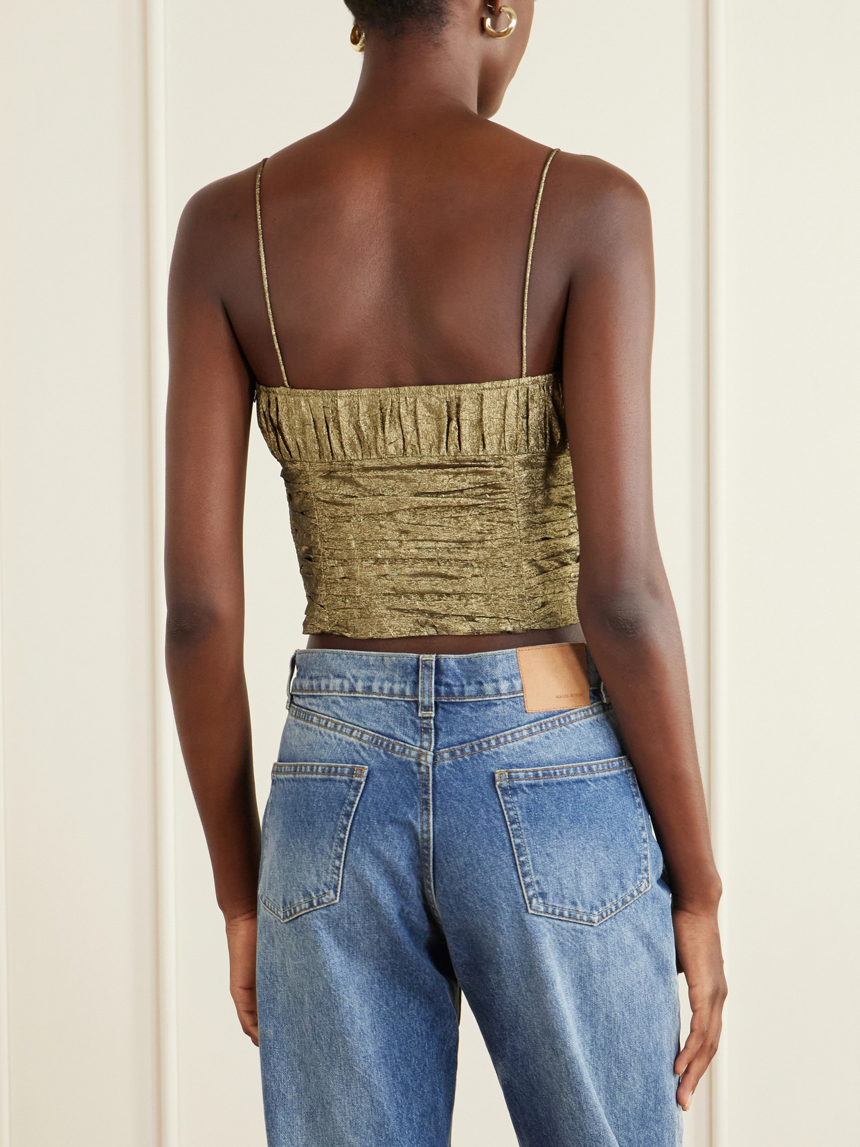 Vina Cropped Metallic Taffeta Tank