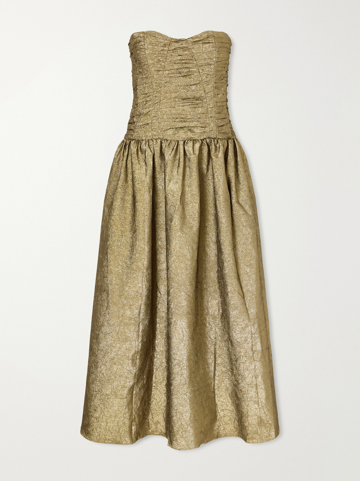 Ulla Johnson Lumina Strapless Gathered Crinkled Taffeta Midi Dress