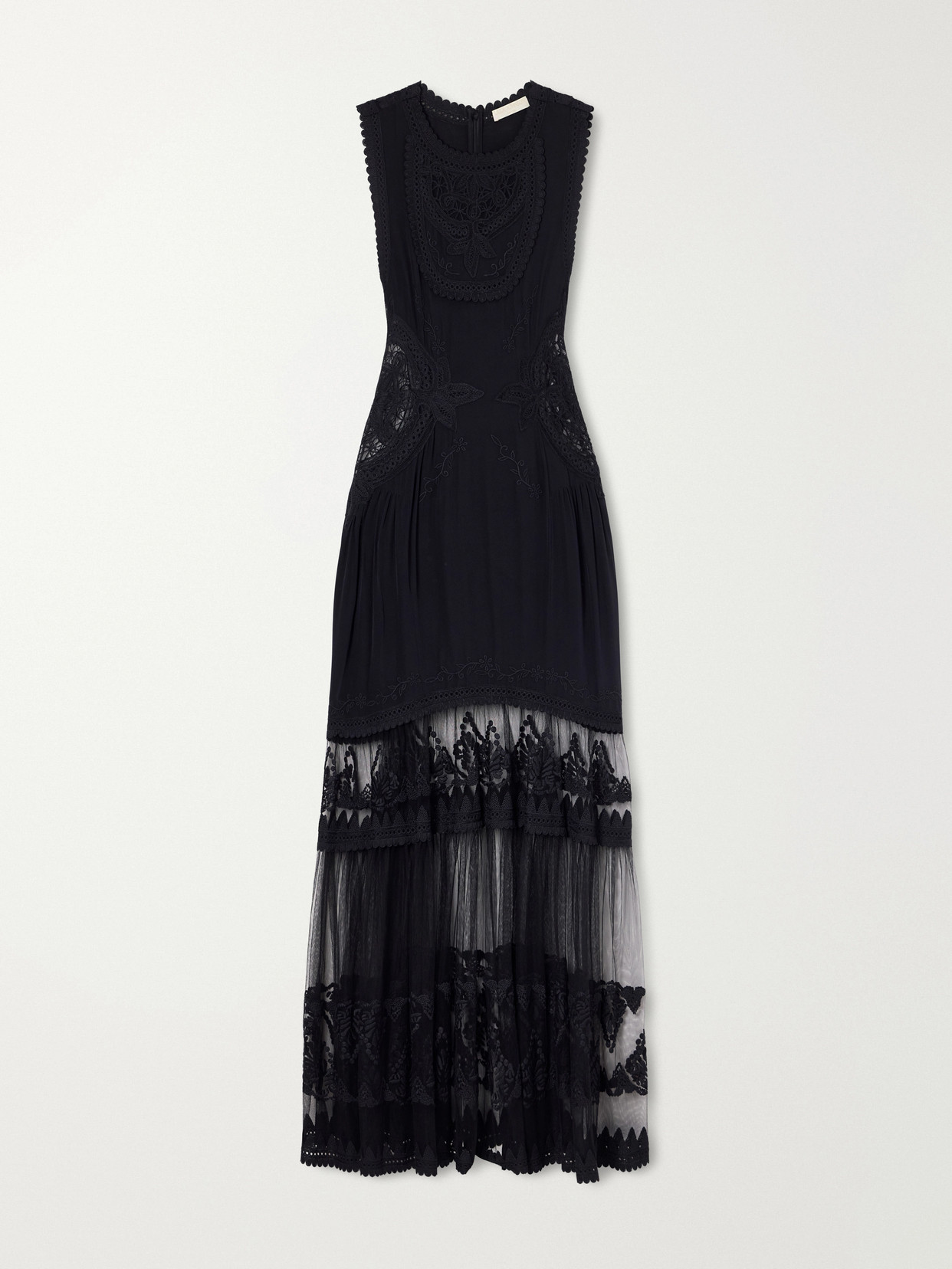 Ulla Johnson Florence Embroidered Tulle And Silk Crepe De Chine Gown In Black