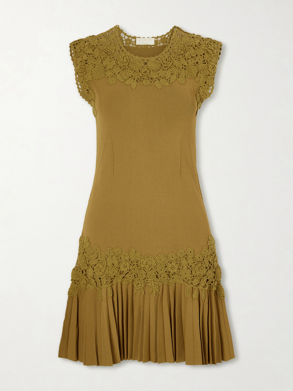 Ulla Johnson Noemie Crochet-trimmed Ribbed Mini Dress In Green