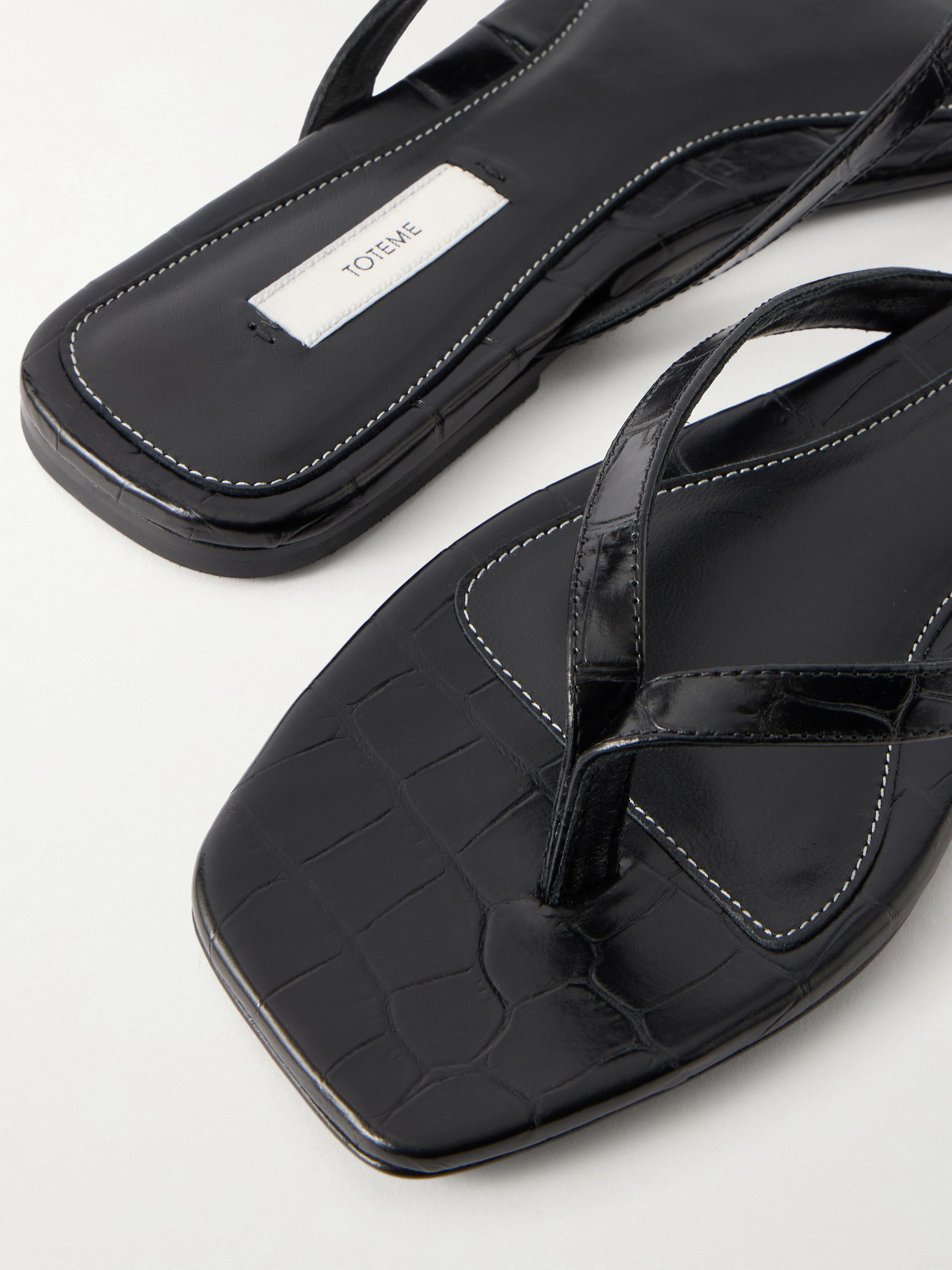 Croc-Effect Leather Flip Flops