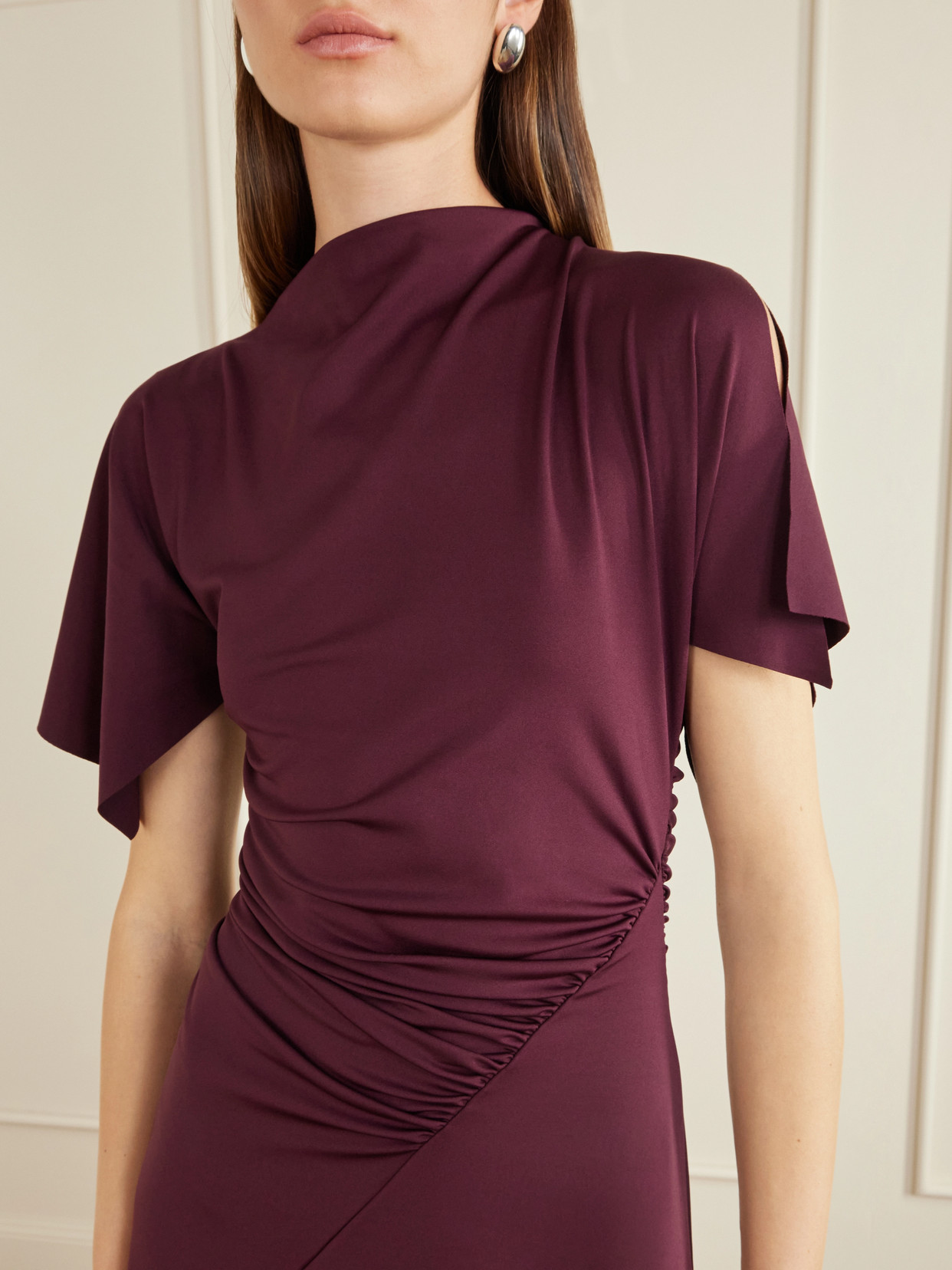 Victoria Beckham Womens Blackcurrant Cap-sleeve Draped Satin Midi Dress In Purple