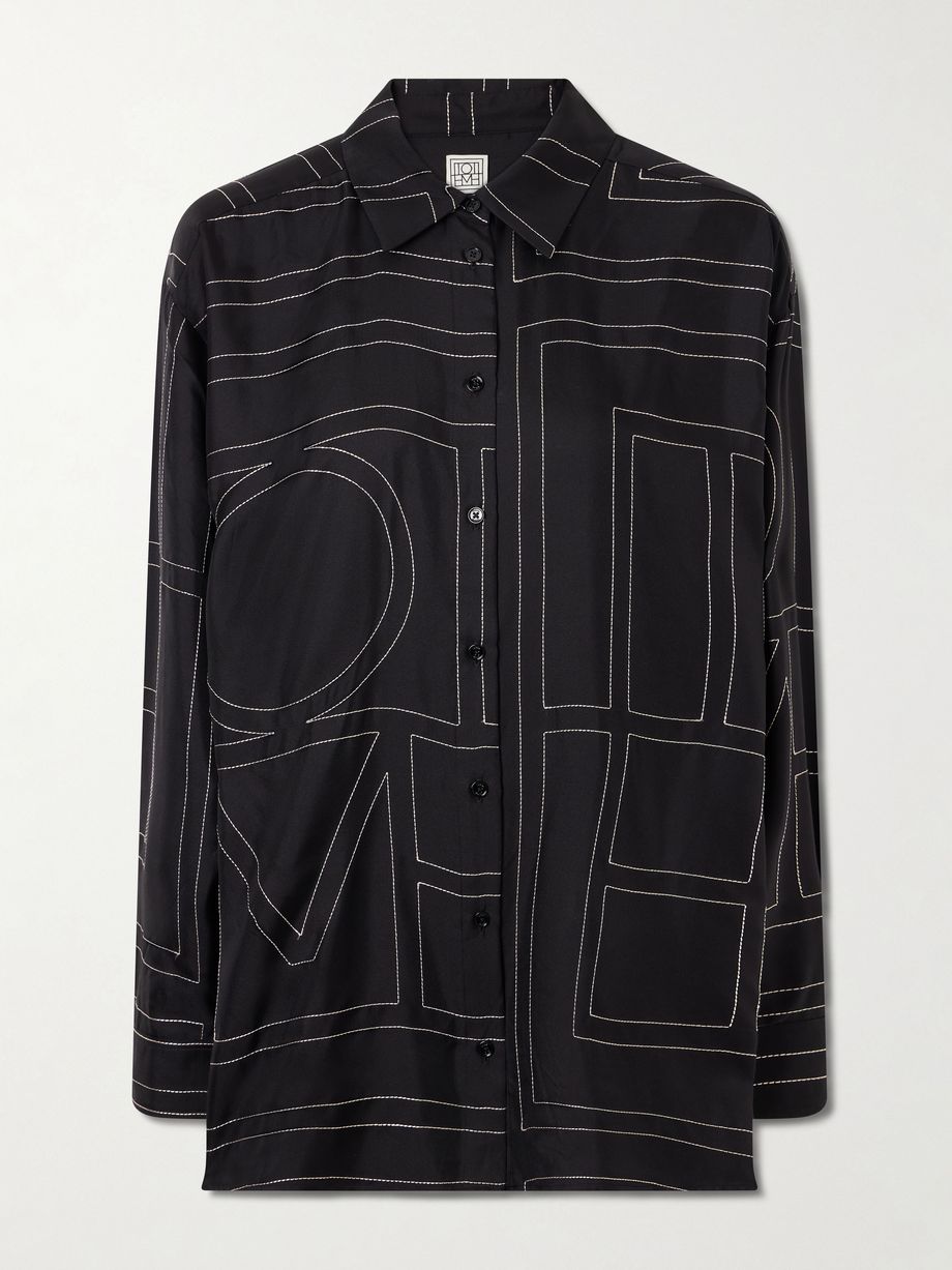 Embroidered silk-satin shirt