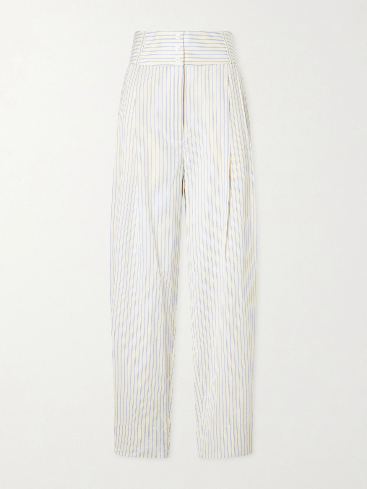 TOTEME - Pleated Striped Cotton And Silk-blend Straight-leg Pants - White