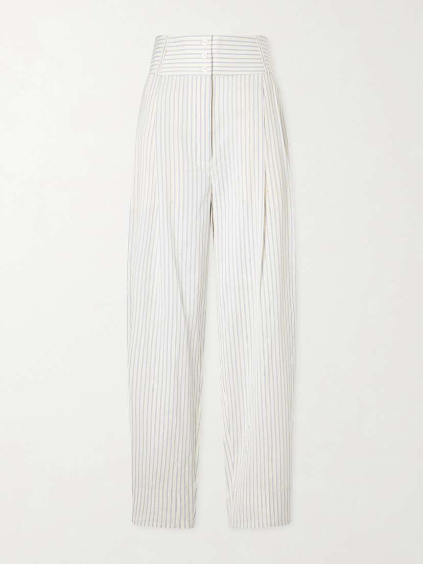 TOTEME Pleated Striped Cotton And Silk-blend Straight-leg Pants | Thumbnail 6 TOTEME Pleated Striped Cotton And Silk-blend Straight-leg Pants | Thumbnail 6