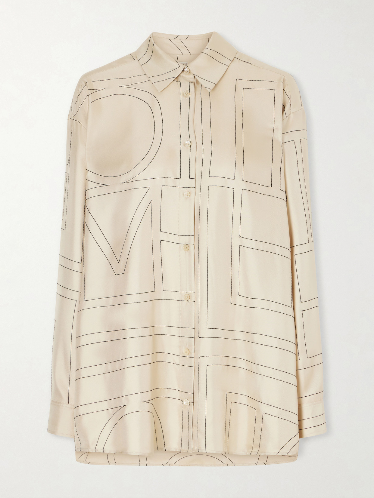 Totême Embroidered Silk-satin Shirt In Neutral