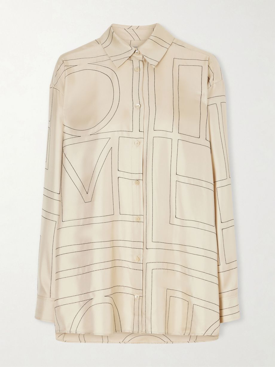 Embroidered silk-satin shirt