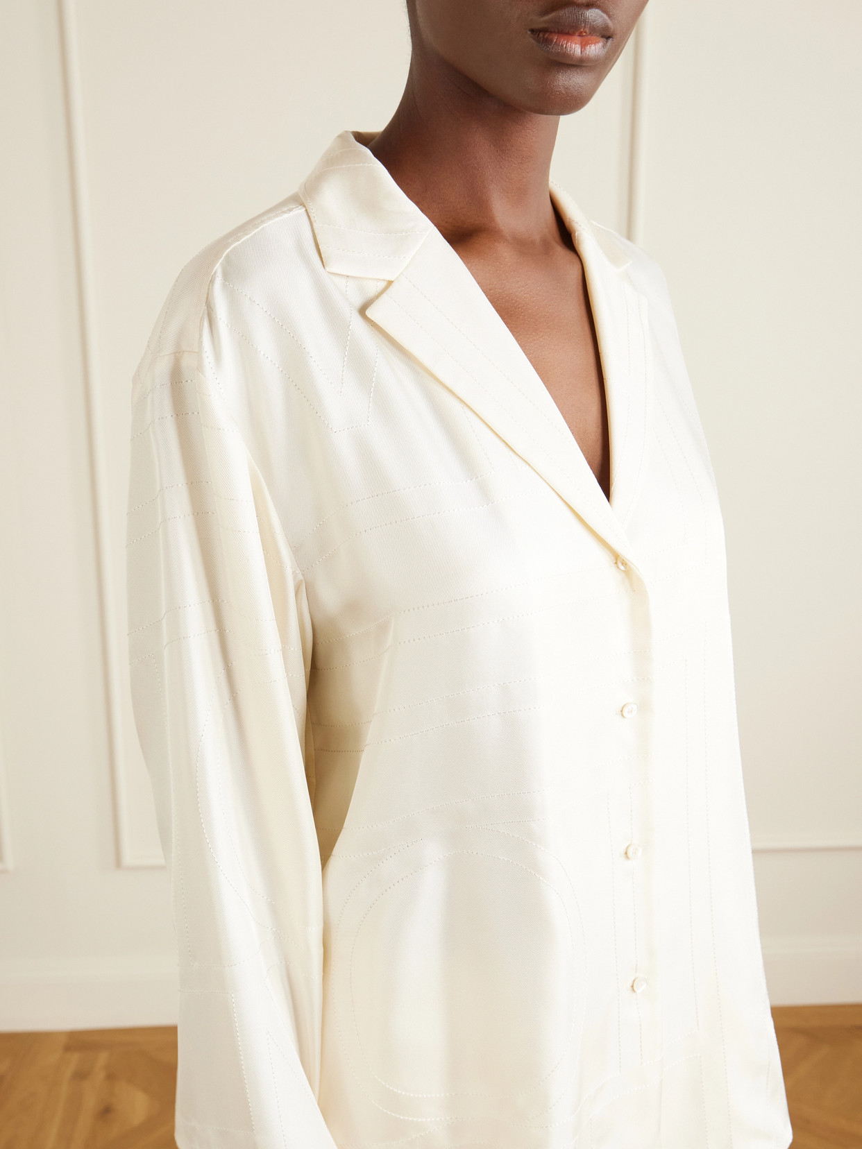 Embroidered Silk-Satin Shirt