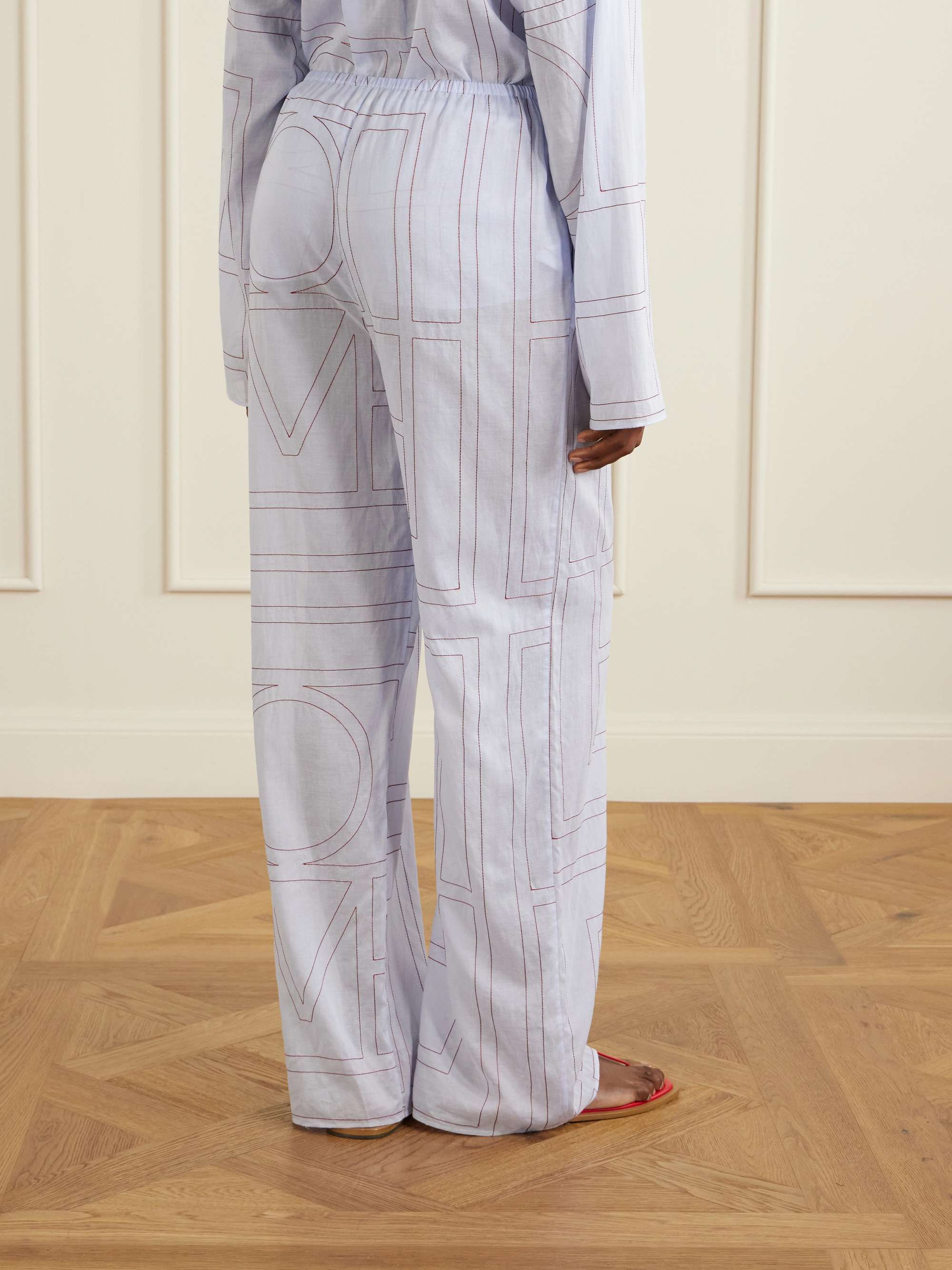TOTEME Embroidered Lyocell and cotton-blend wide-leg pajama pants