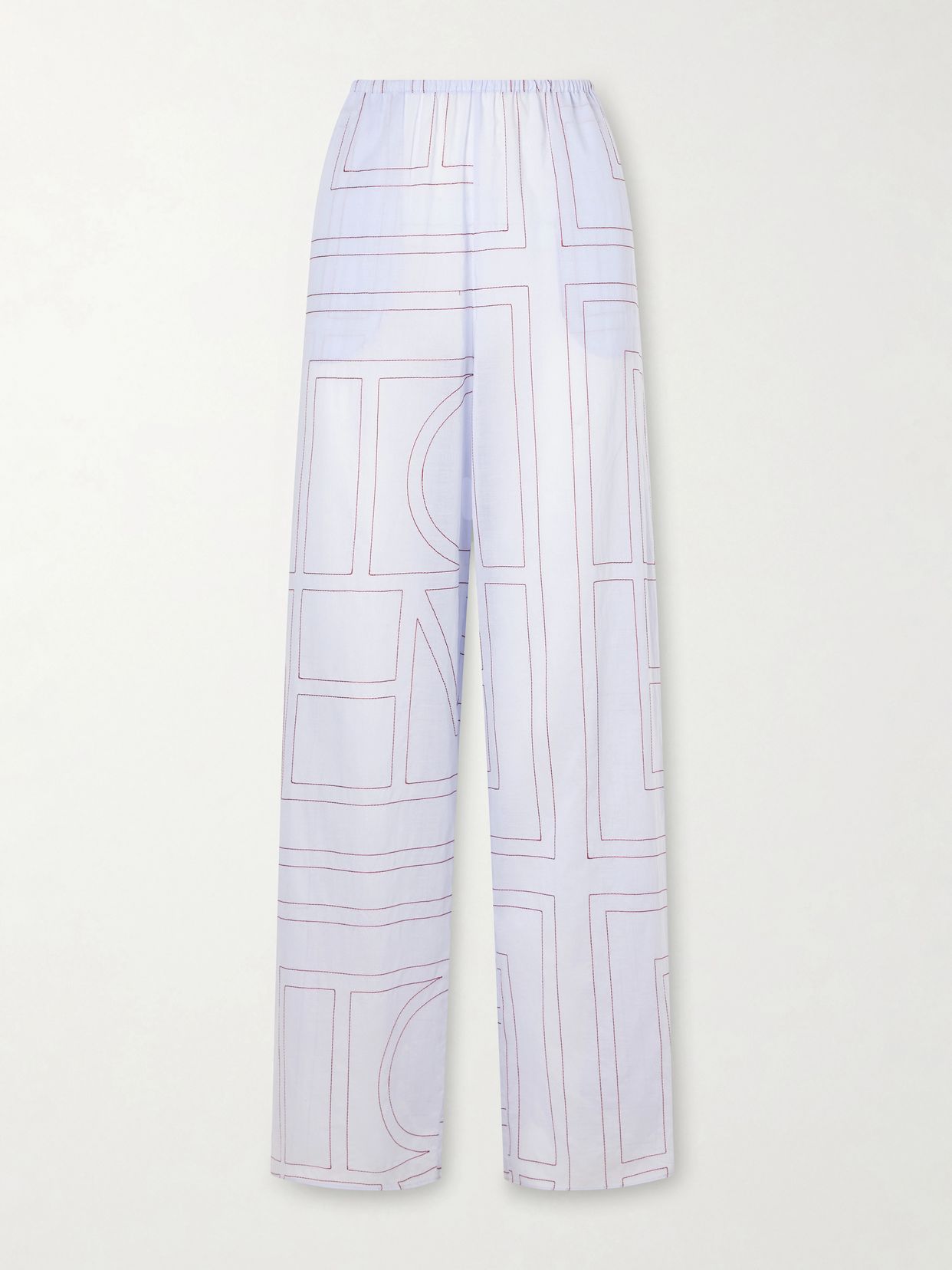embroidered lyocell and cotton blend wide leg pajama pants