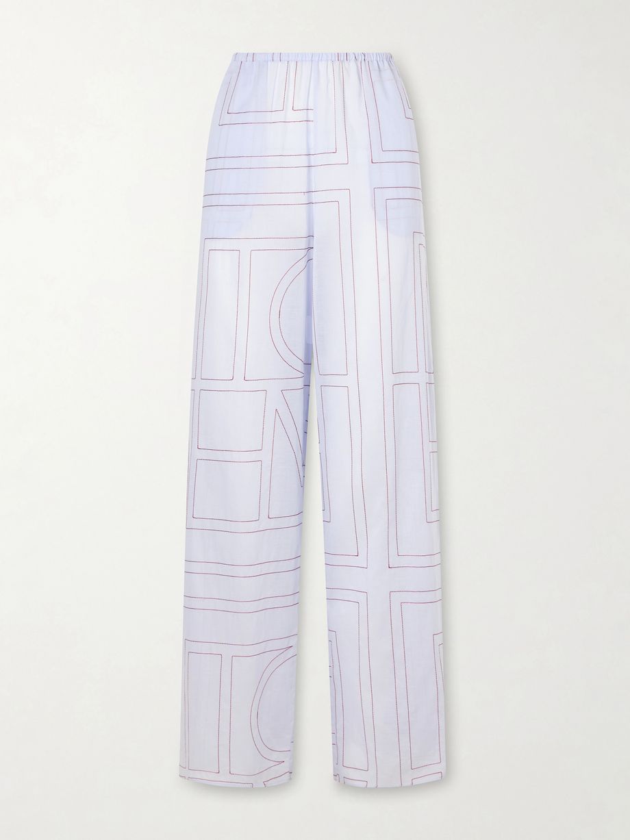 Embroidered Lyocell and cotton-blend wide-leg pajama pants