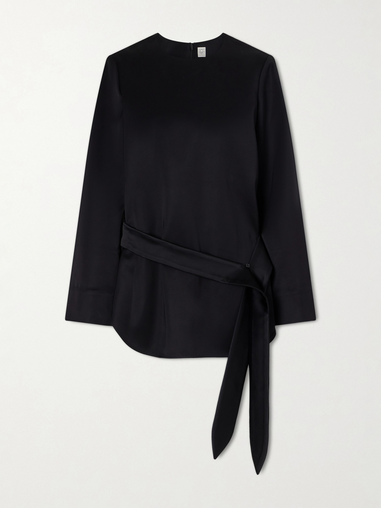 Totême Belted Satin Blouse In Black