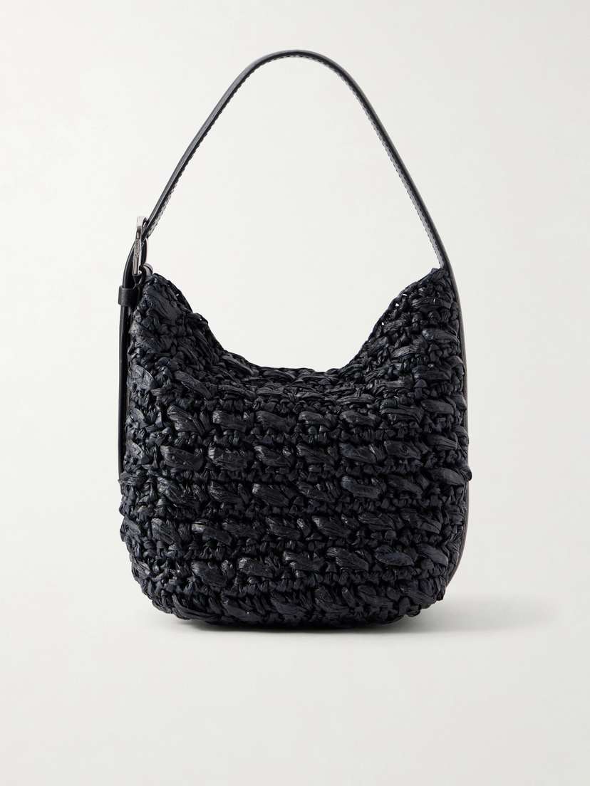TOTEME Belted Small Leather-trimmed Raffia Shoulder Bag | Thumbnail 7