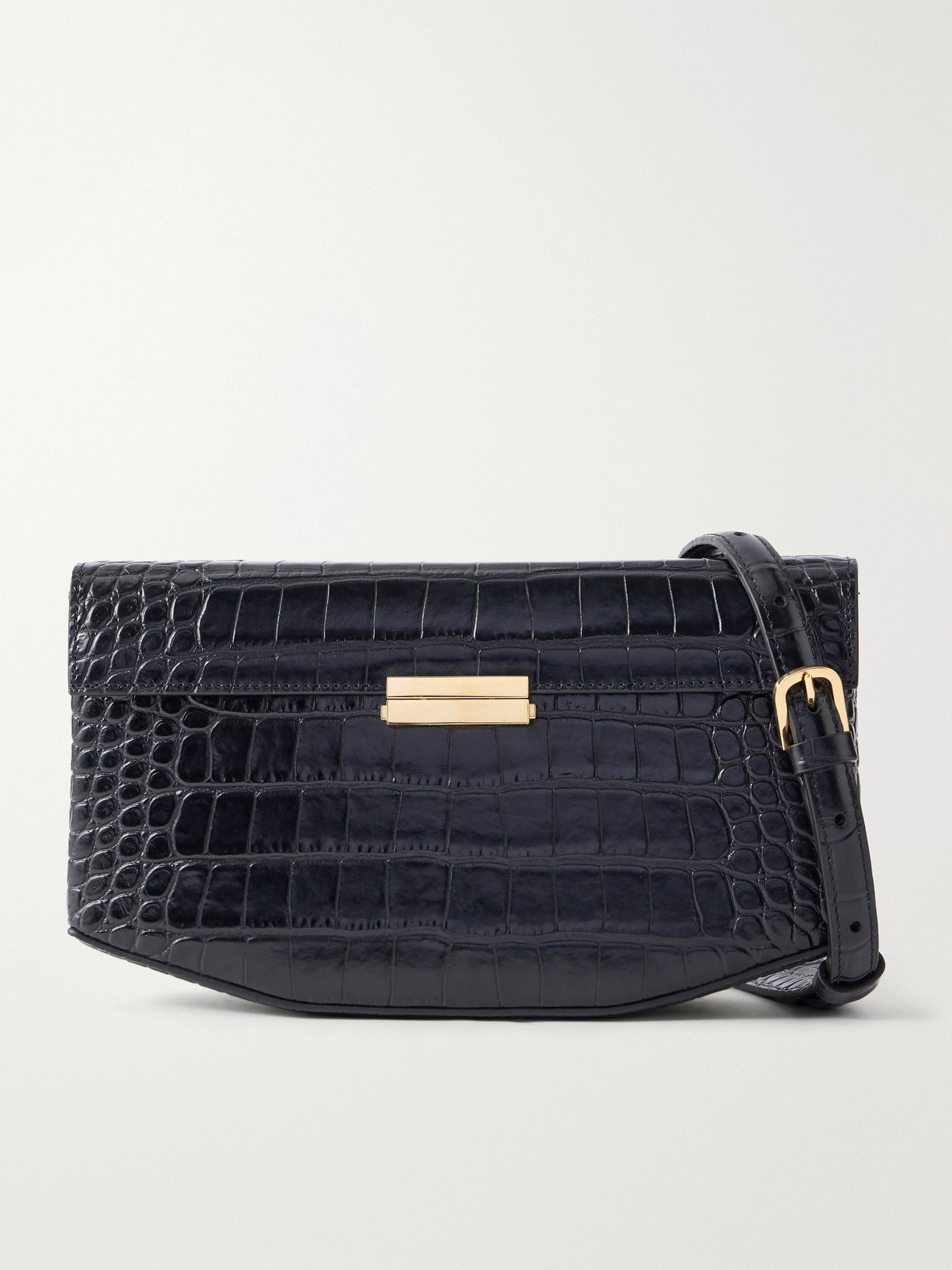 Totême Clip Croc-effect Leather Shoulder Bag In Black