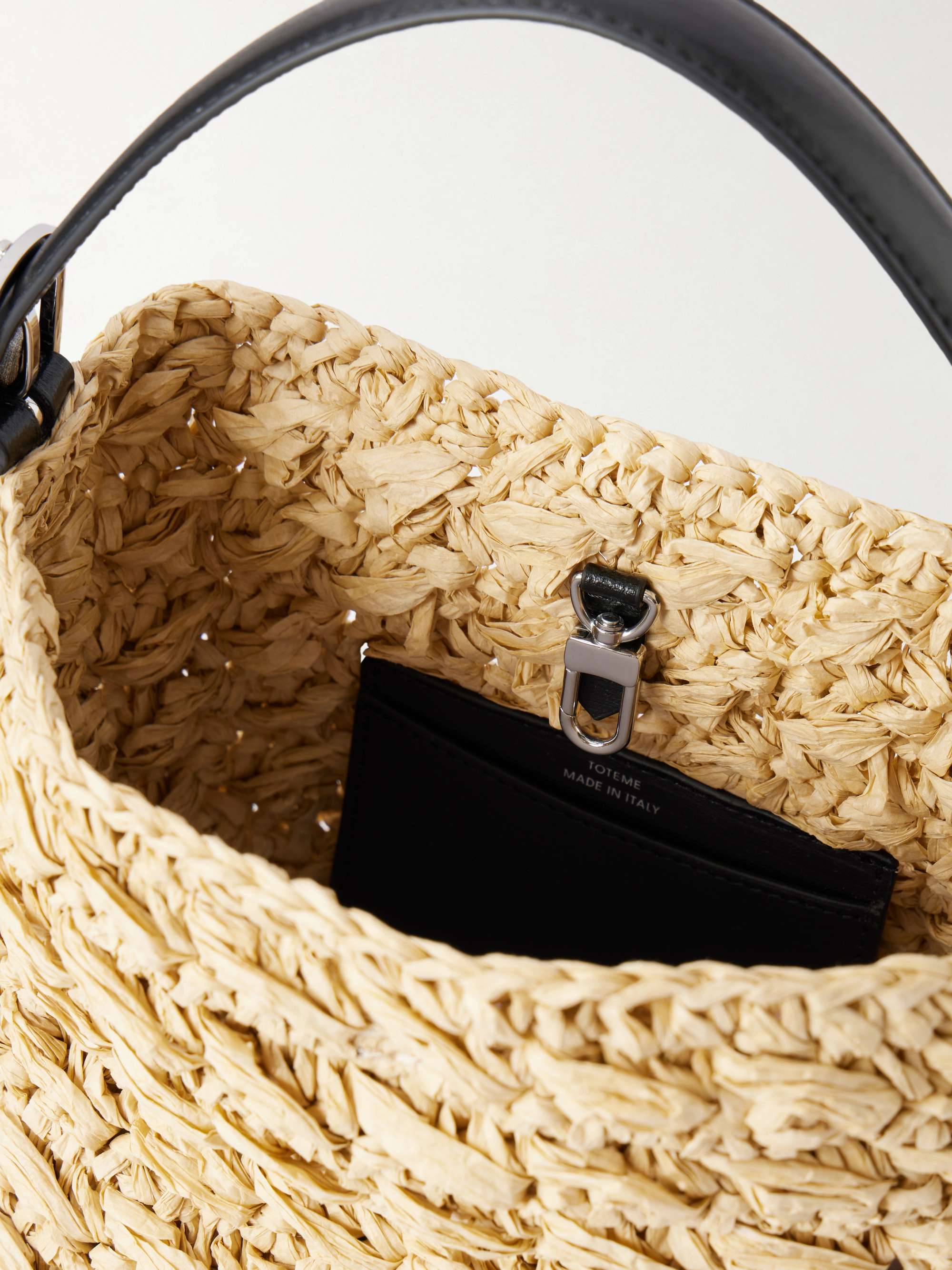 TOTEME Belted small leather-trimmed raffia shoulder bag | NET-A-PORTER