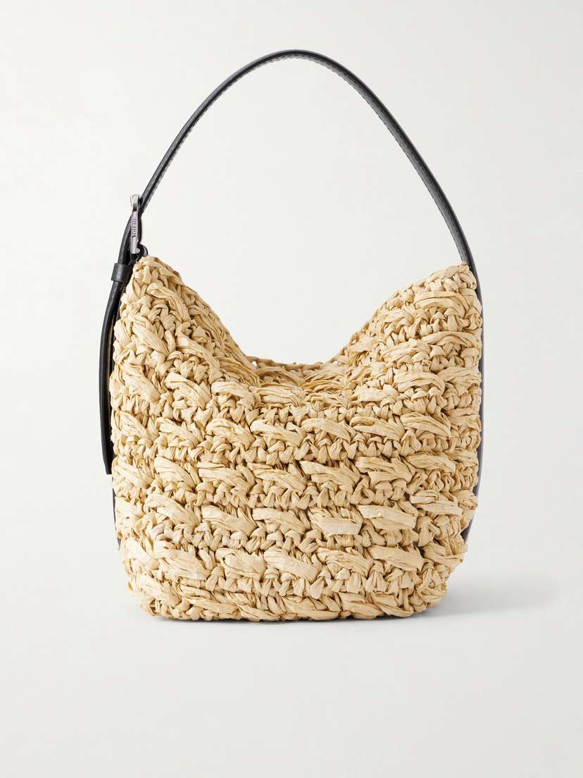 TOTEME Belted Small Leather-trimmed Raffia Shoulder Bag | Thumbnail 7