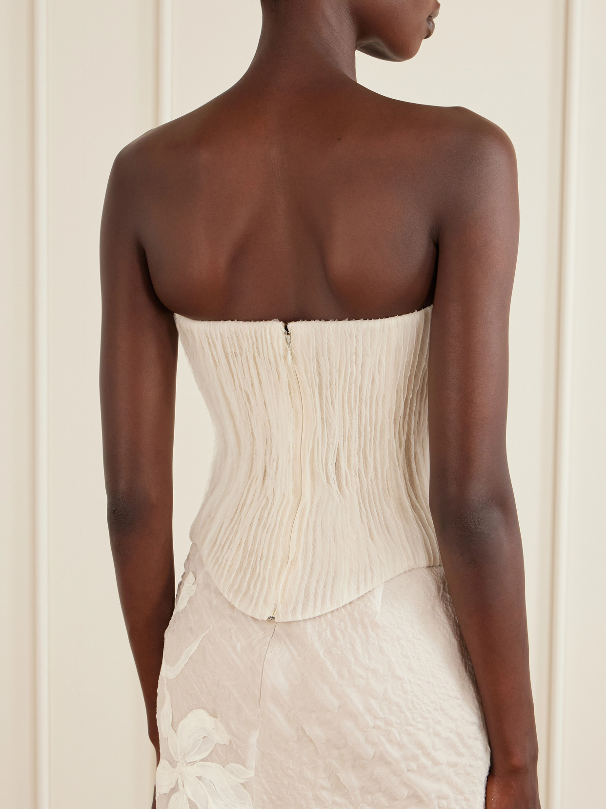 Anais Crinkled-Organza Bustier Top