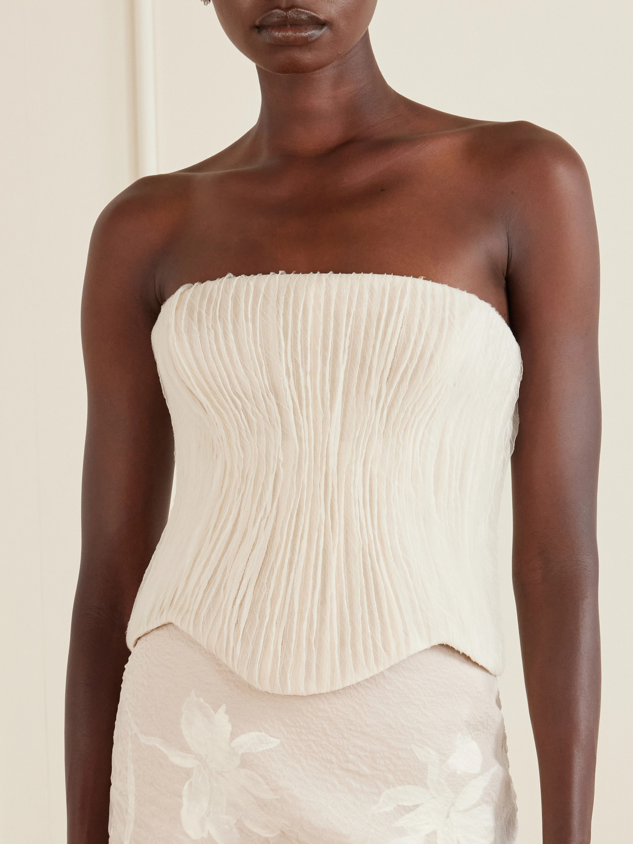 Anais Crinkled-Organza Bustier Top
