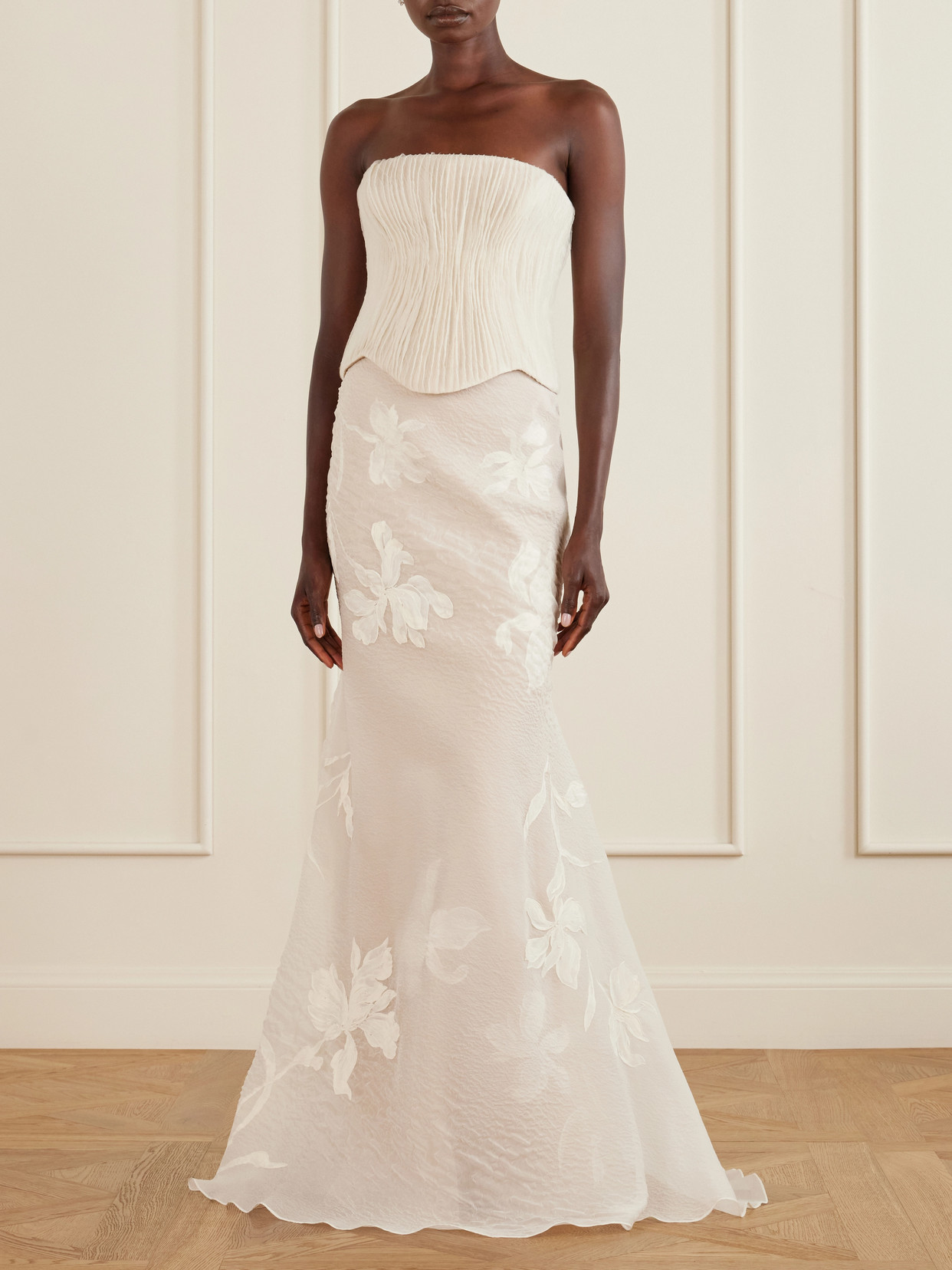 Anais Crinkled-Organza Bustier Top