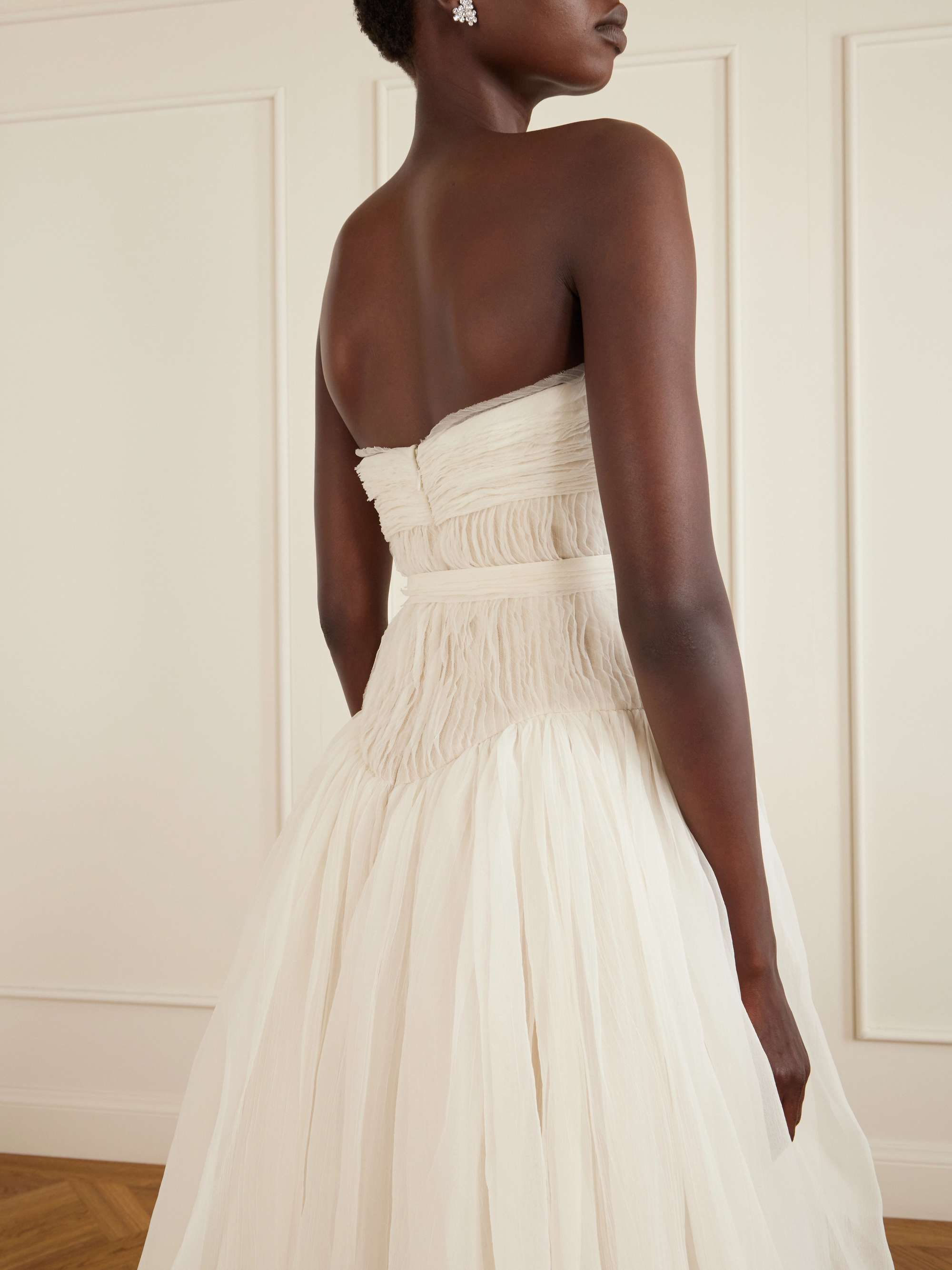 DANIELLE FRANKEL Strapless bustier crinkled silk-organza gown