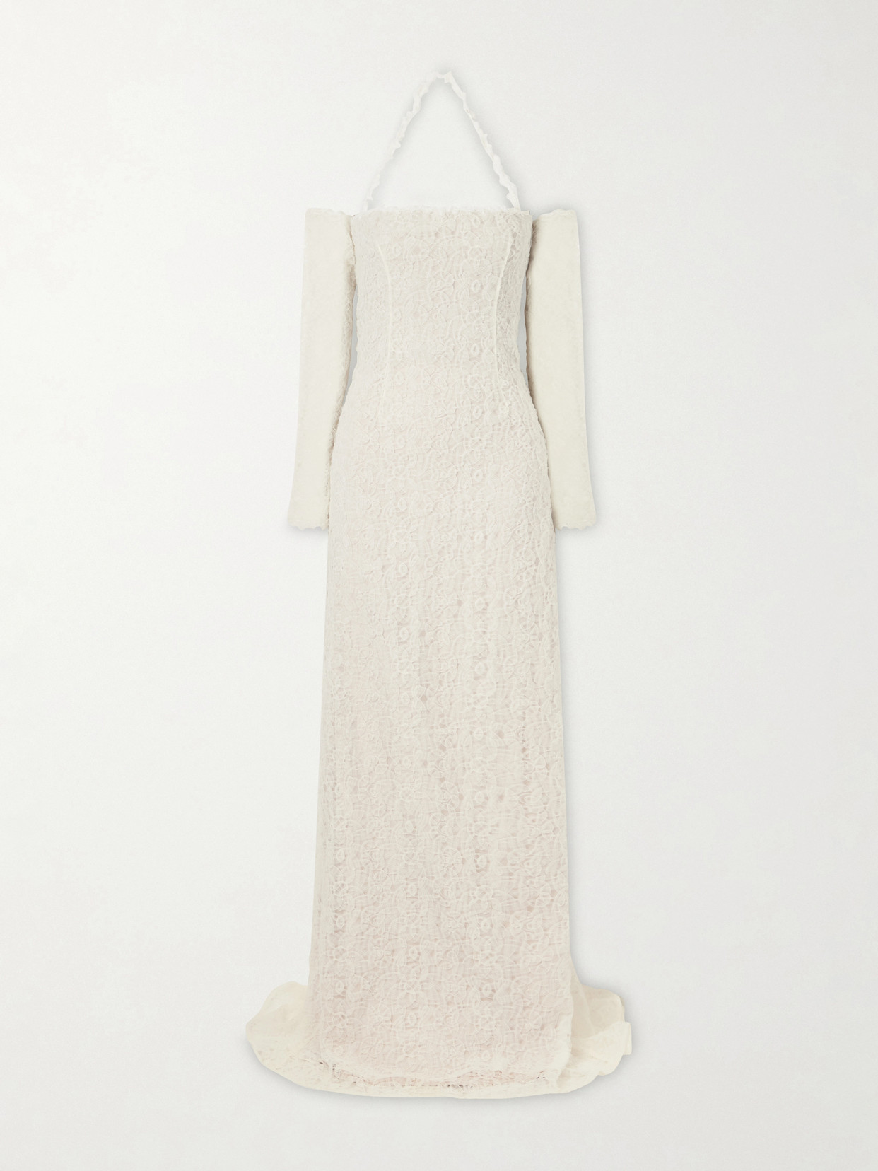 Danielle Frankel Evie Embroidered Tulle And Organza Gown In Neutral