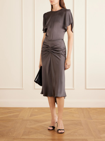 Victoria Beckham Bela ruched satin midi skirt