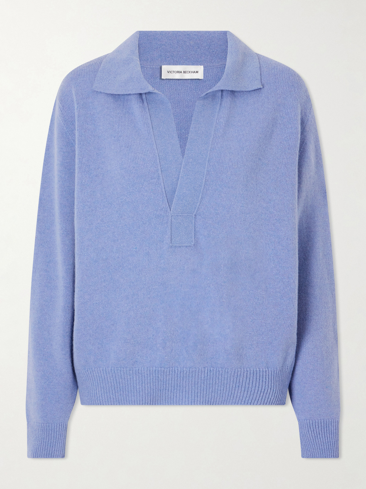Victoria Beckham Genevieve Spread-collar Embroidered-logo Sweater In Blue