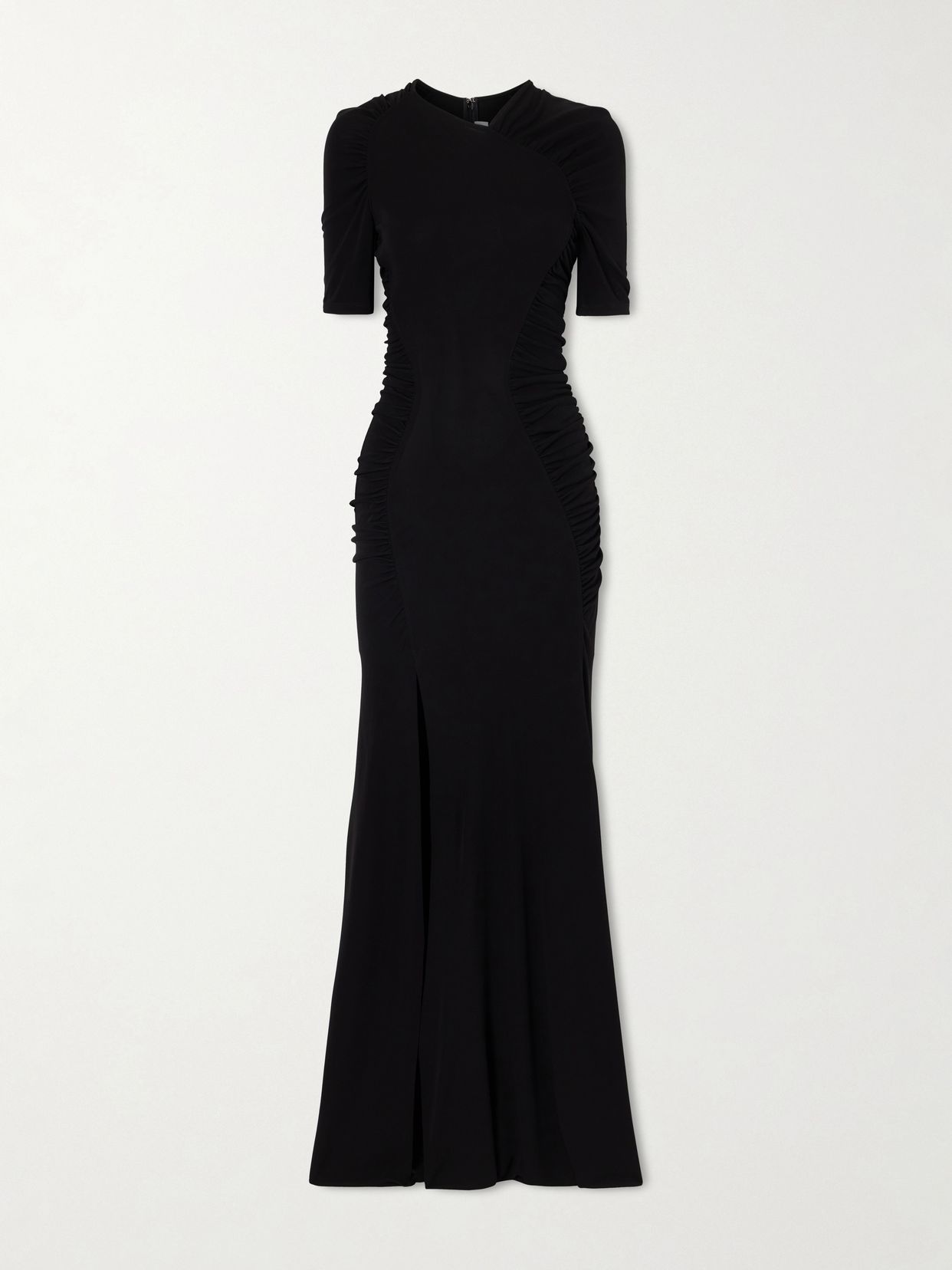 gathered satin gown
