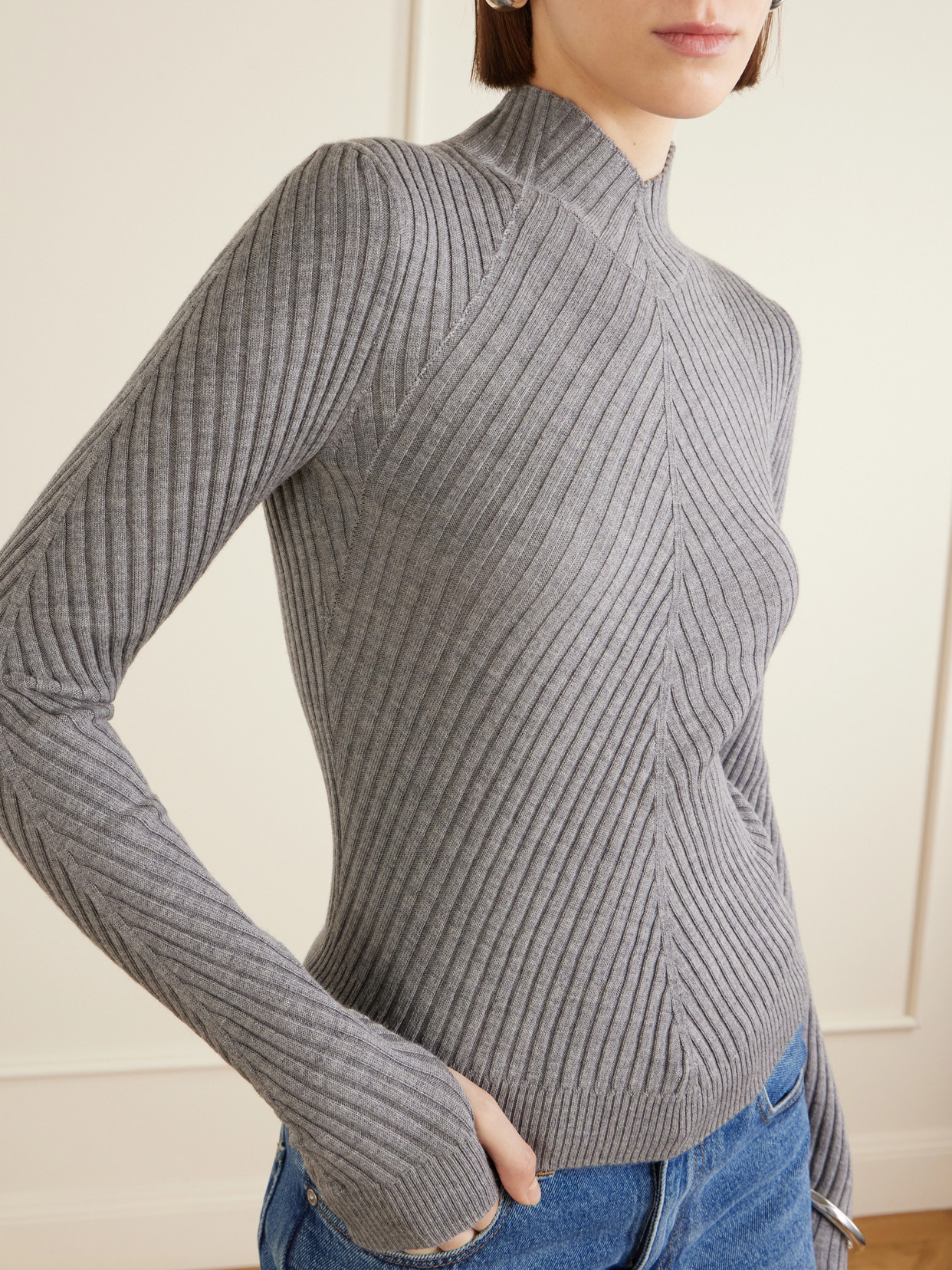 Victoria Beckham Womens Grey Marl Georgia Ribbed-knit Wool Jumper In Gray