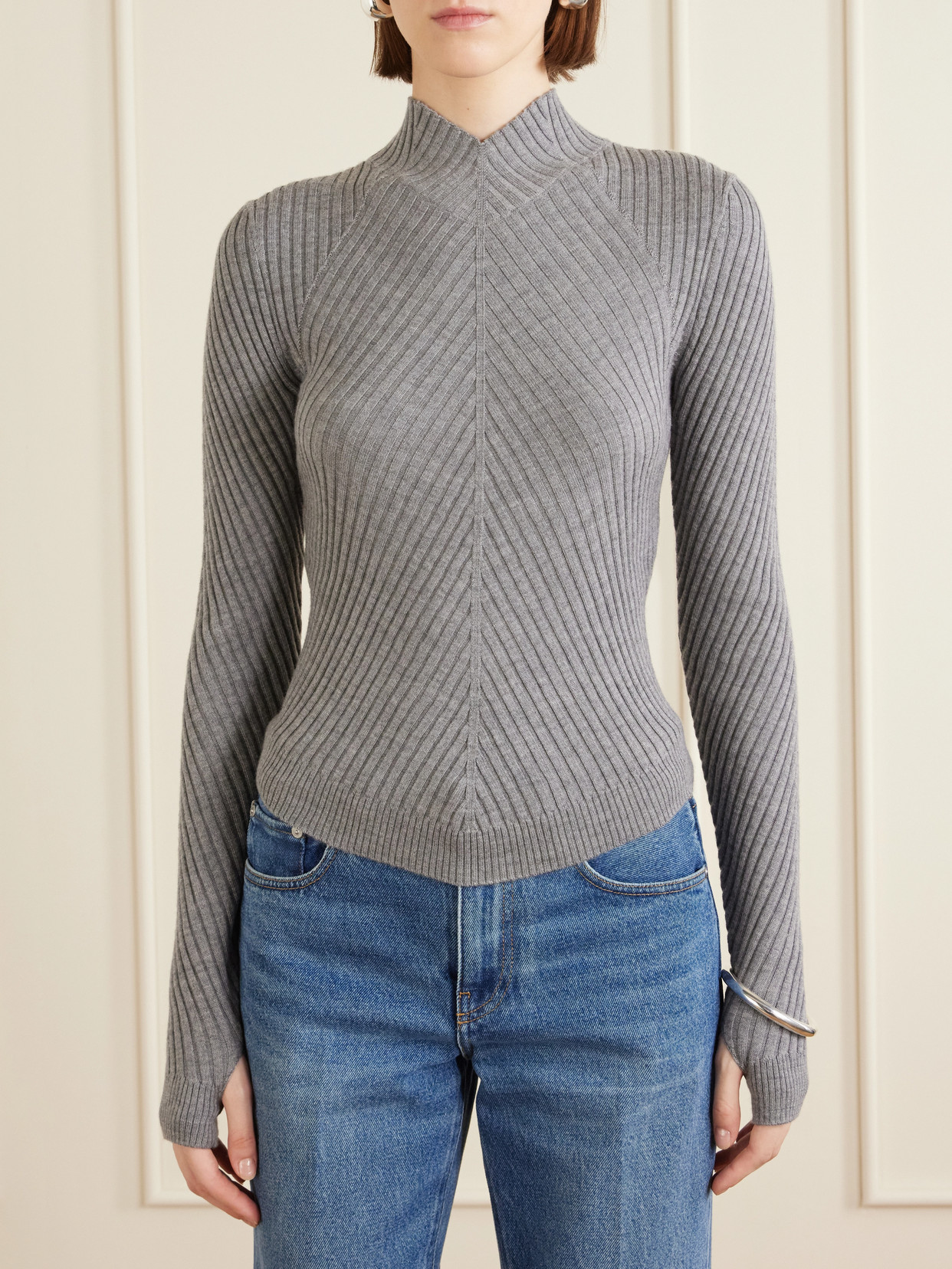 Victoria Beckham Womens Grey Marl Georgia Ribbed-knit Wool Jumper In Gray
