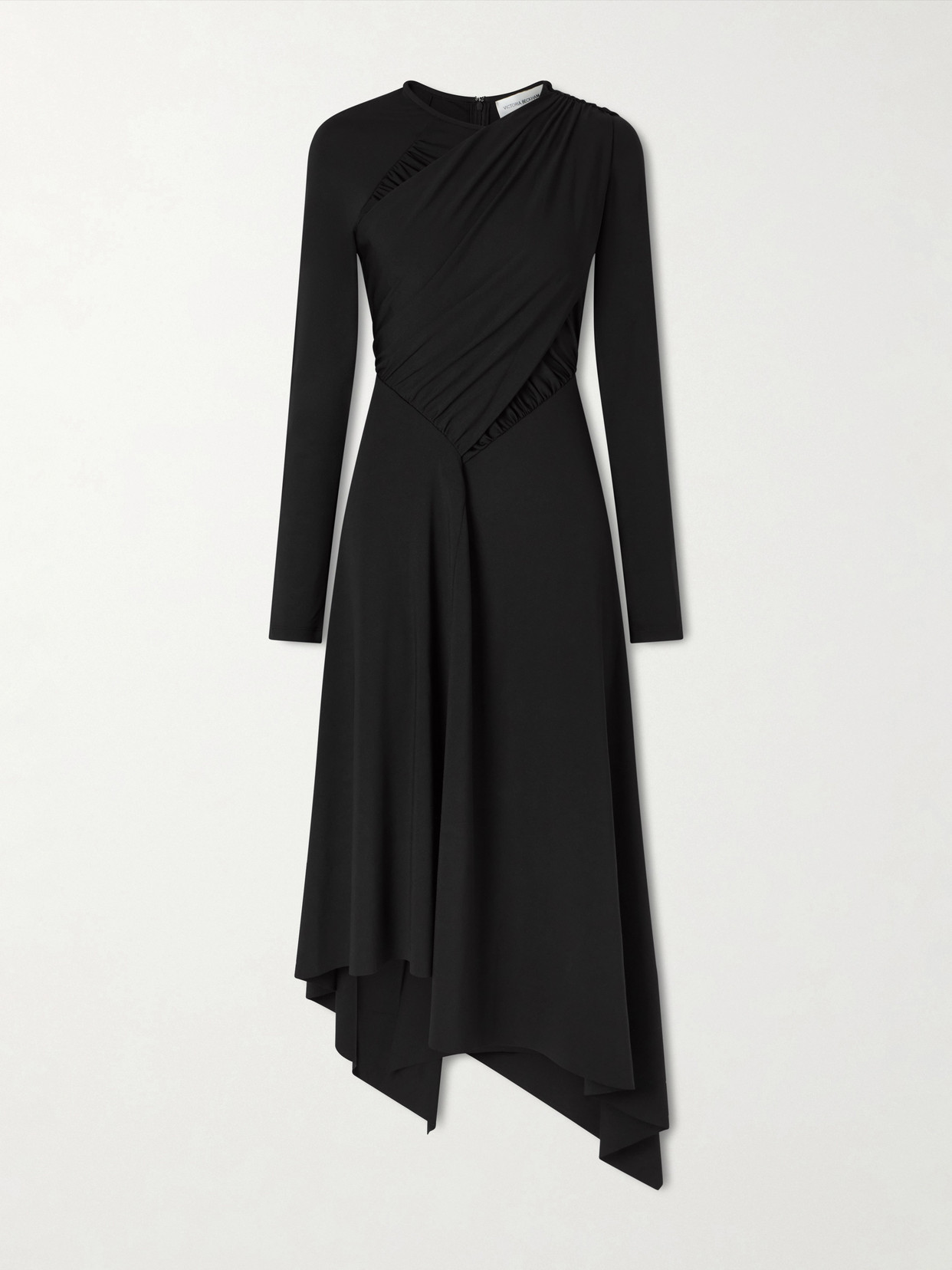 Victoria Beckham Gathered Crepe Midi Dress In Black