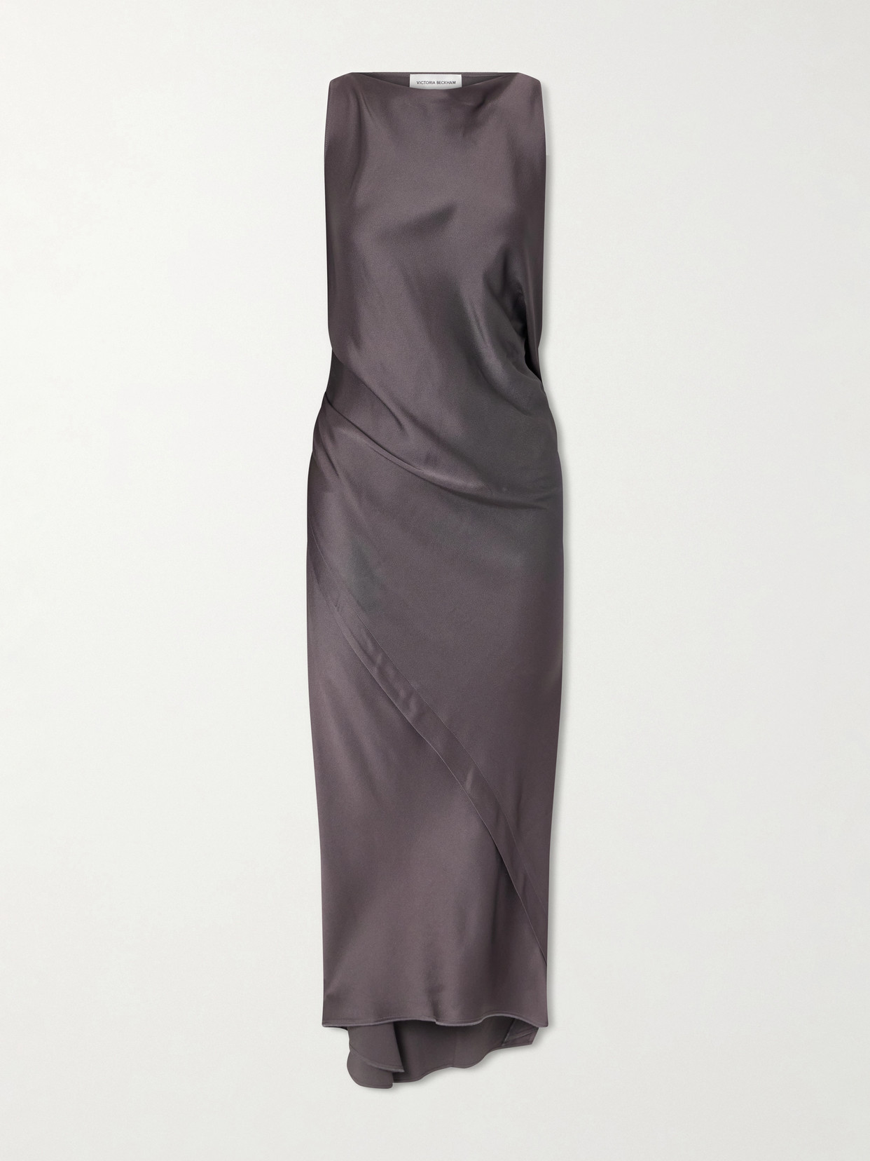 Victoria Beckham Draped Satin Midi Dress In Brown