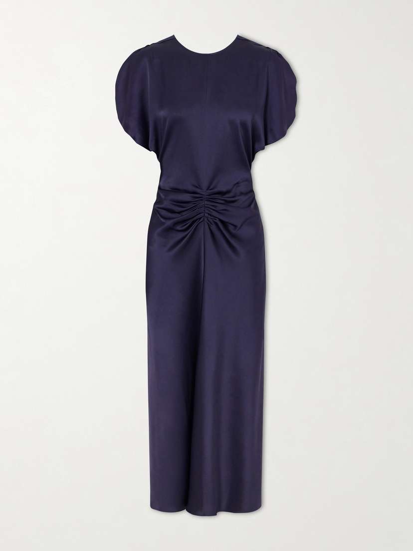 Victoria Beckham Bela Gathered Satin Midi Dress | Thumbnail 5 Victoria Beckham Bela Gathered Satin Midi Dress | Thumbnail 5