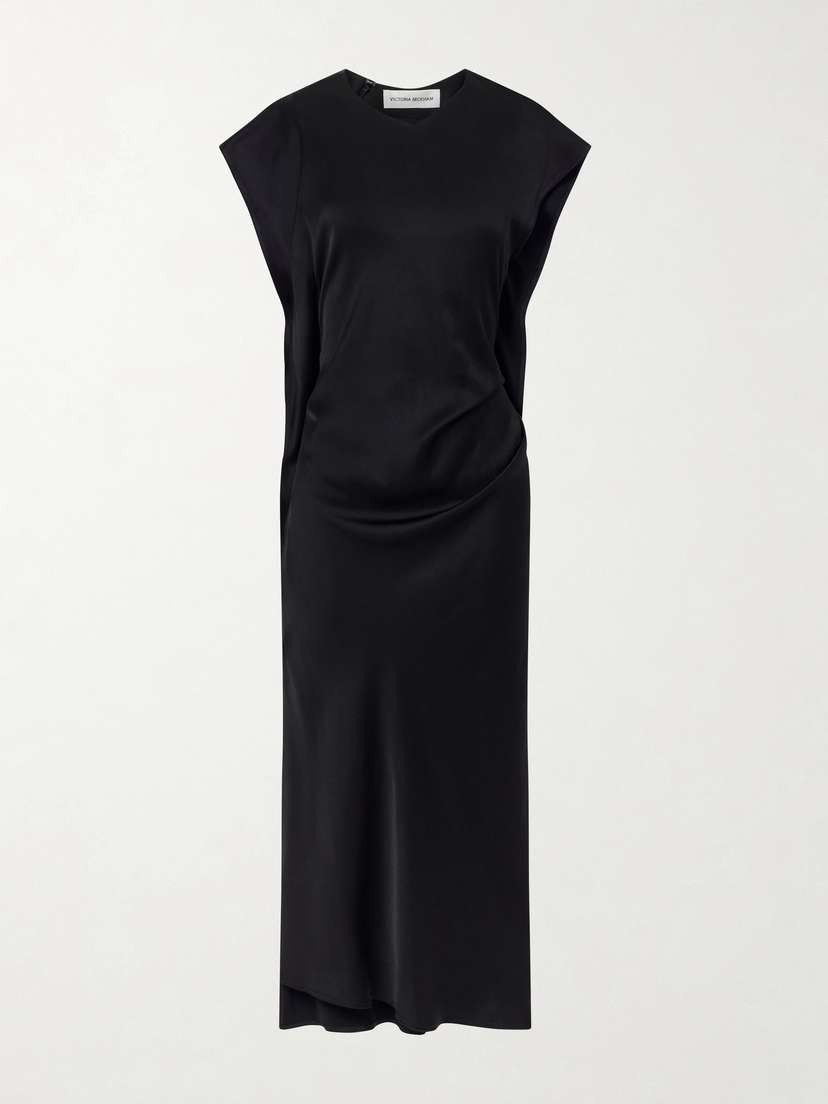 Victoria Beckham Victoria Gathered Satin Midi Dress | Thumbnail 5 Victoria Beckham Victoria Gathered Satin Midi Dress | Thumbnail 5