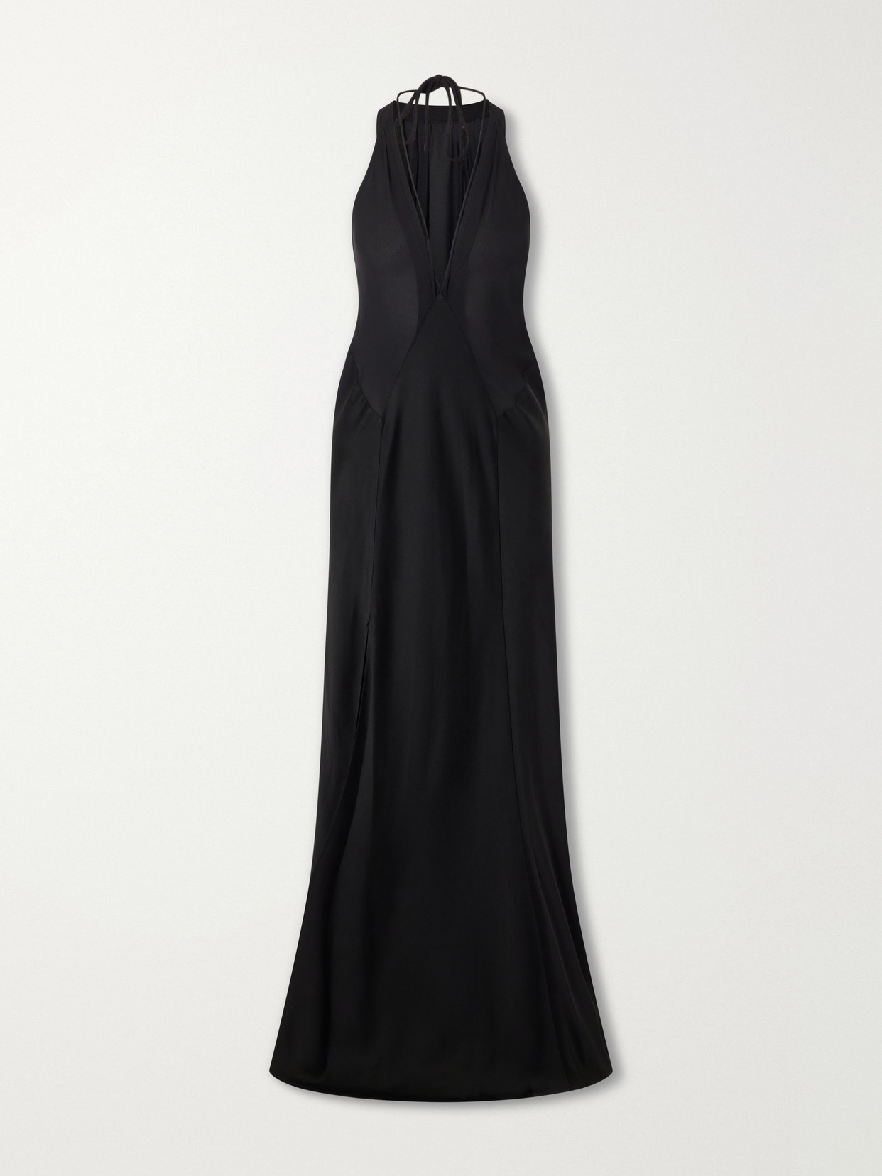 Victoria Beckham Paneled Satin Halterneck Gown In Black