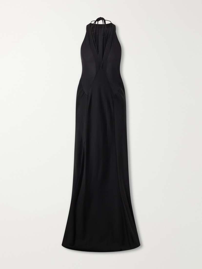 Victoria Beckham Paneled Satin Halterneck Gown