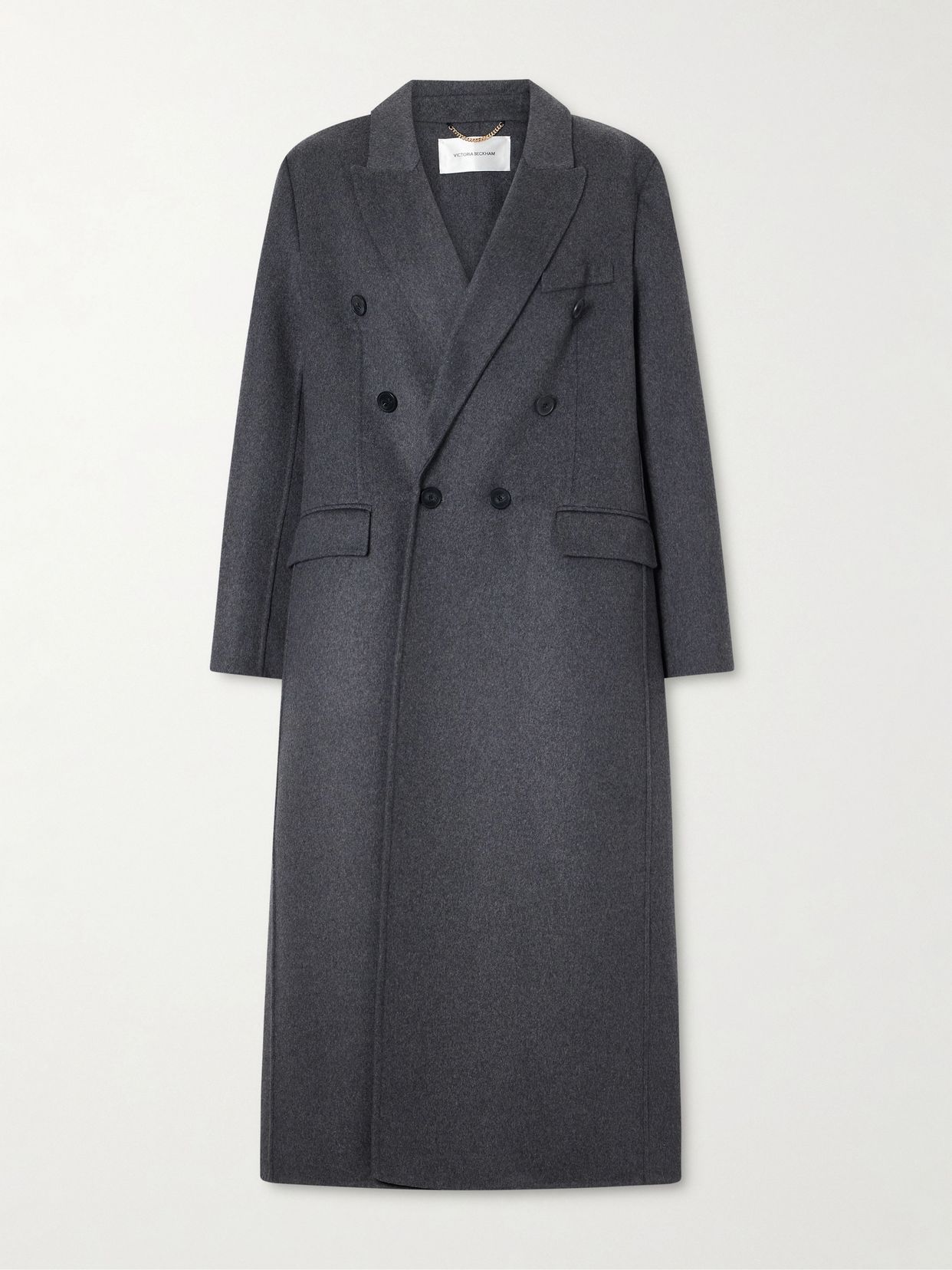 double breasted wool blend long coat
