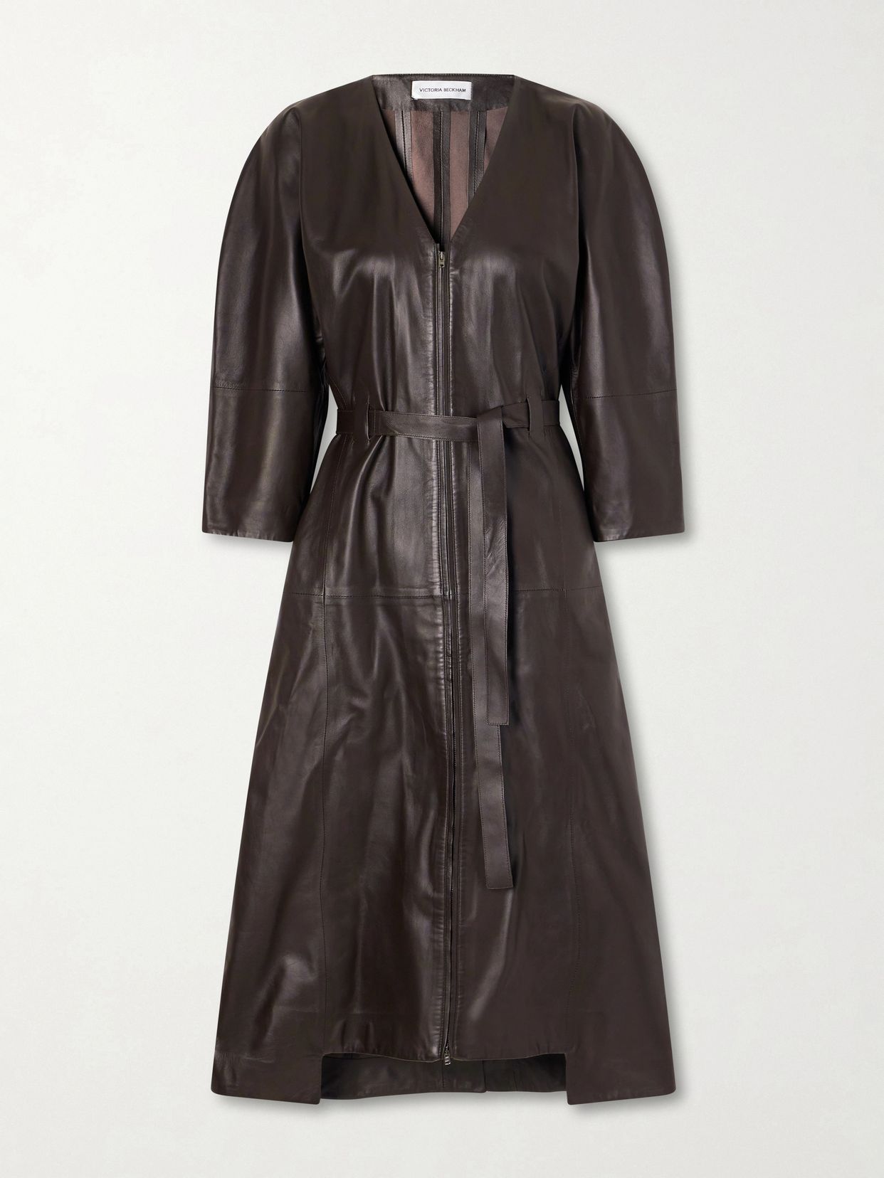 dolman belted leather midi dress